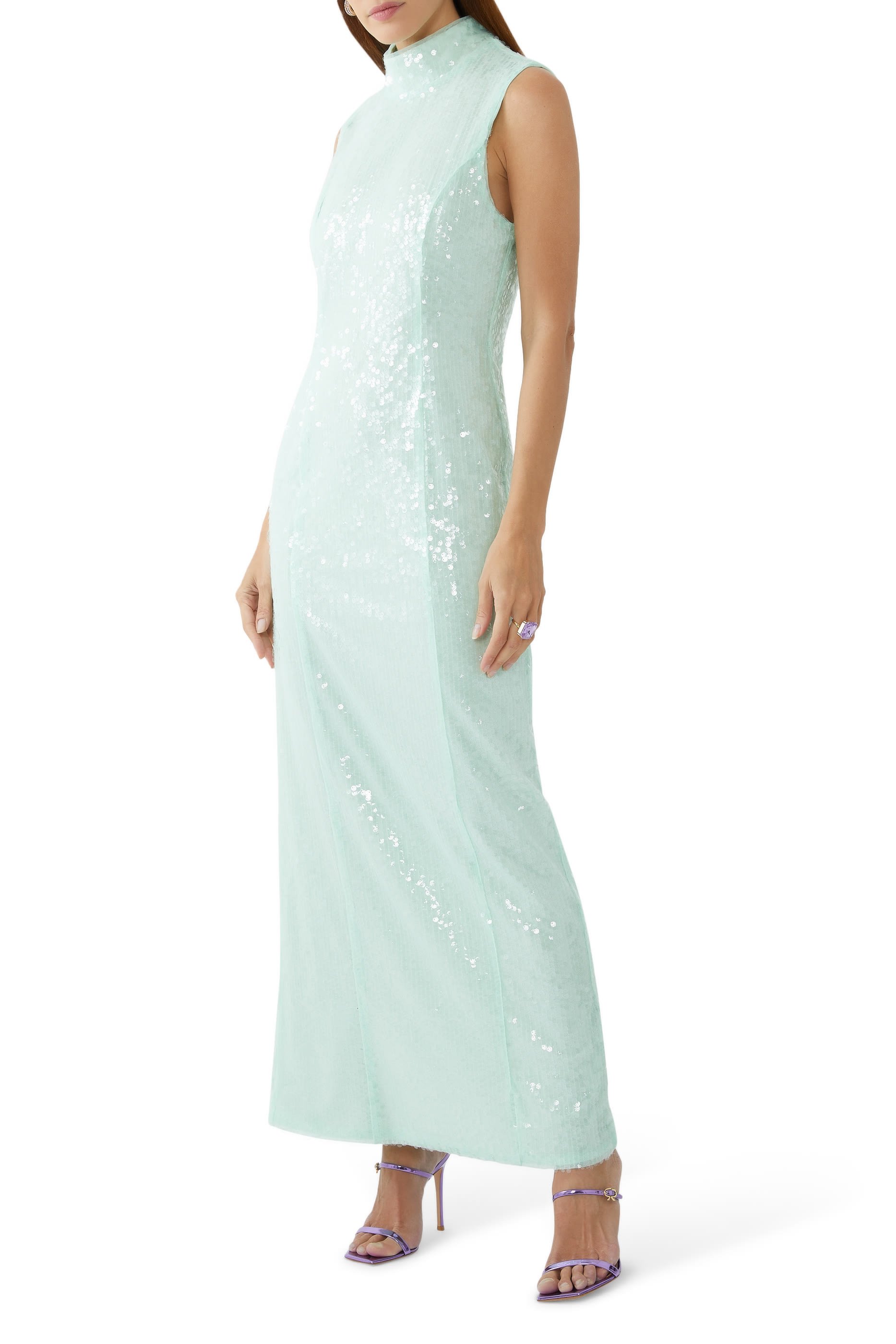 فستان متوسط الطول بفتحة وترتر