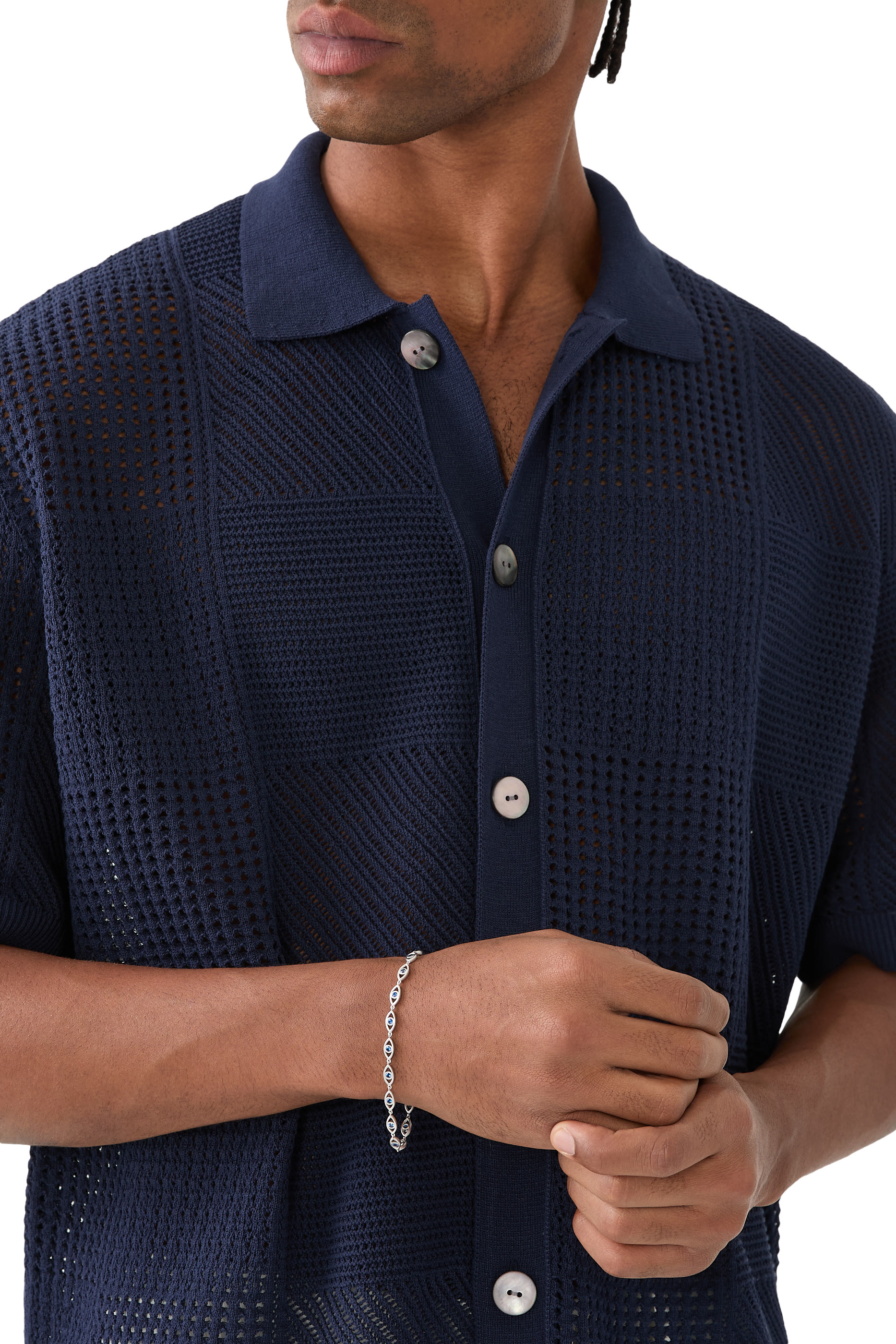 قلادة بحلي بتصميم عين حسود مطلية بالروديوم ومزين بحجر السبينل، فضة إسترلينية