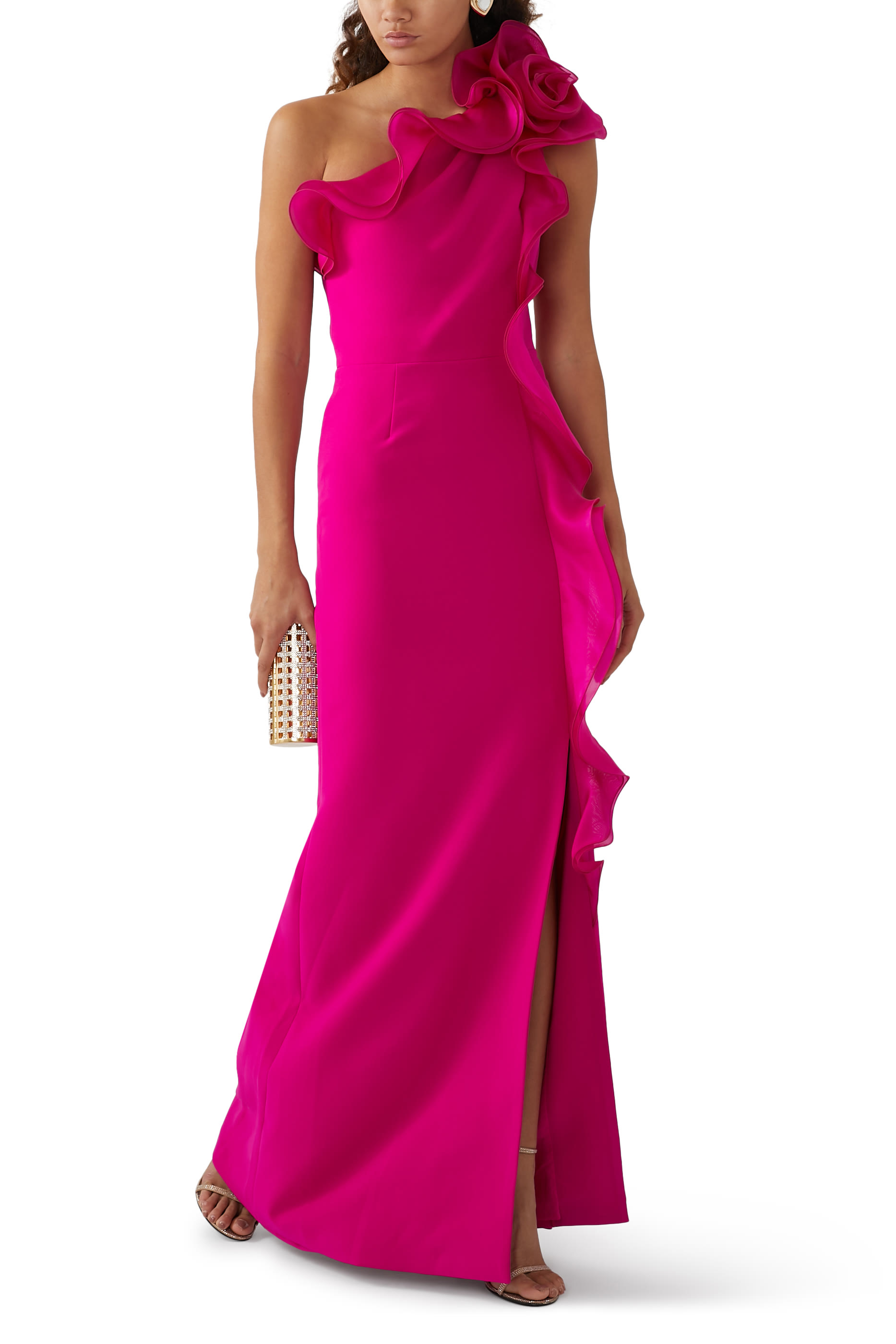 فستان بقصة مستقيمة مع كشكش كريب