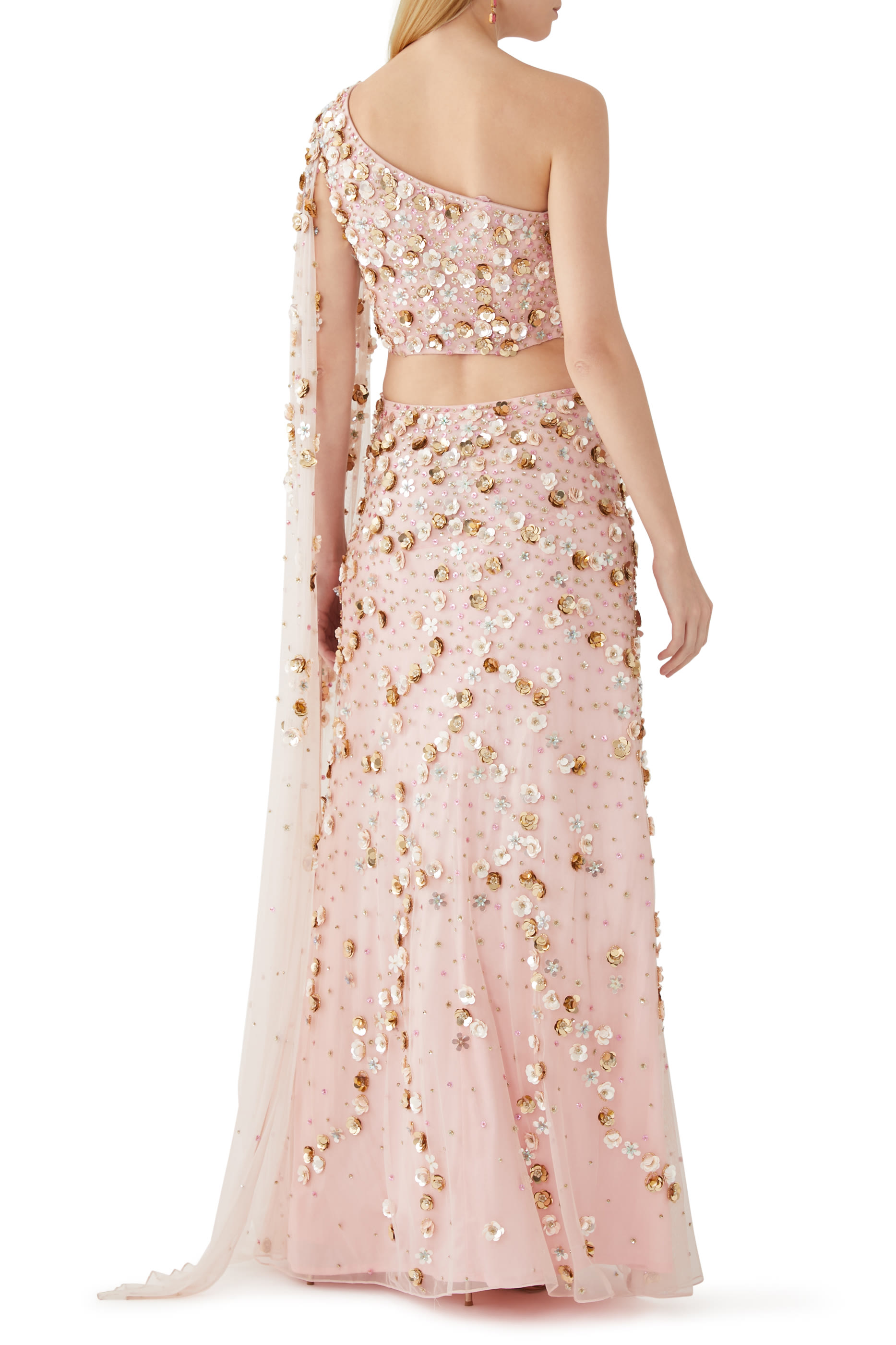 فستان سهرة إنايا ساري بكتف مكشوف درابيه مطرز