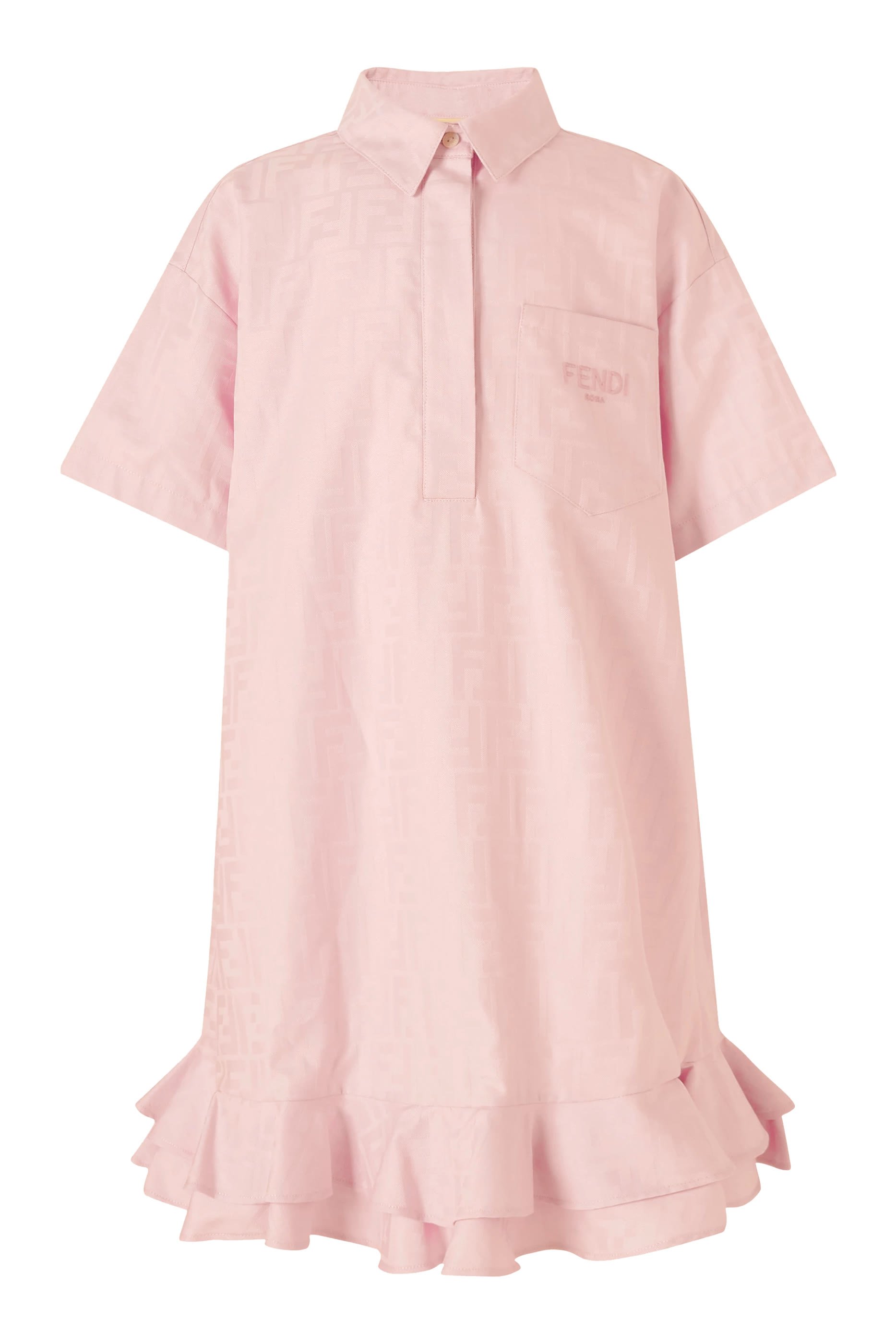 فستان بشعار الماركة مزين بكشكش للأطفال