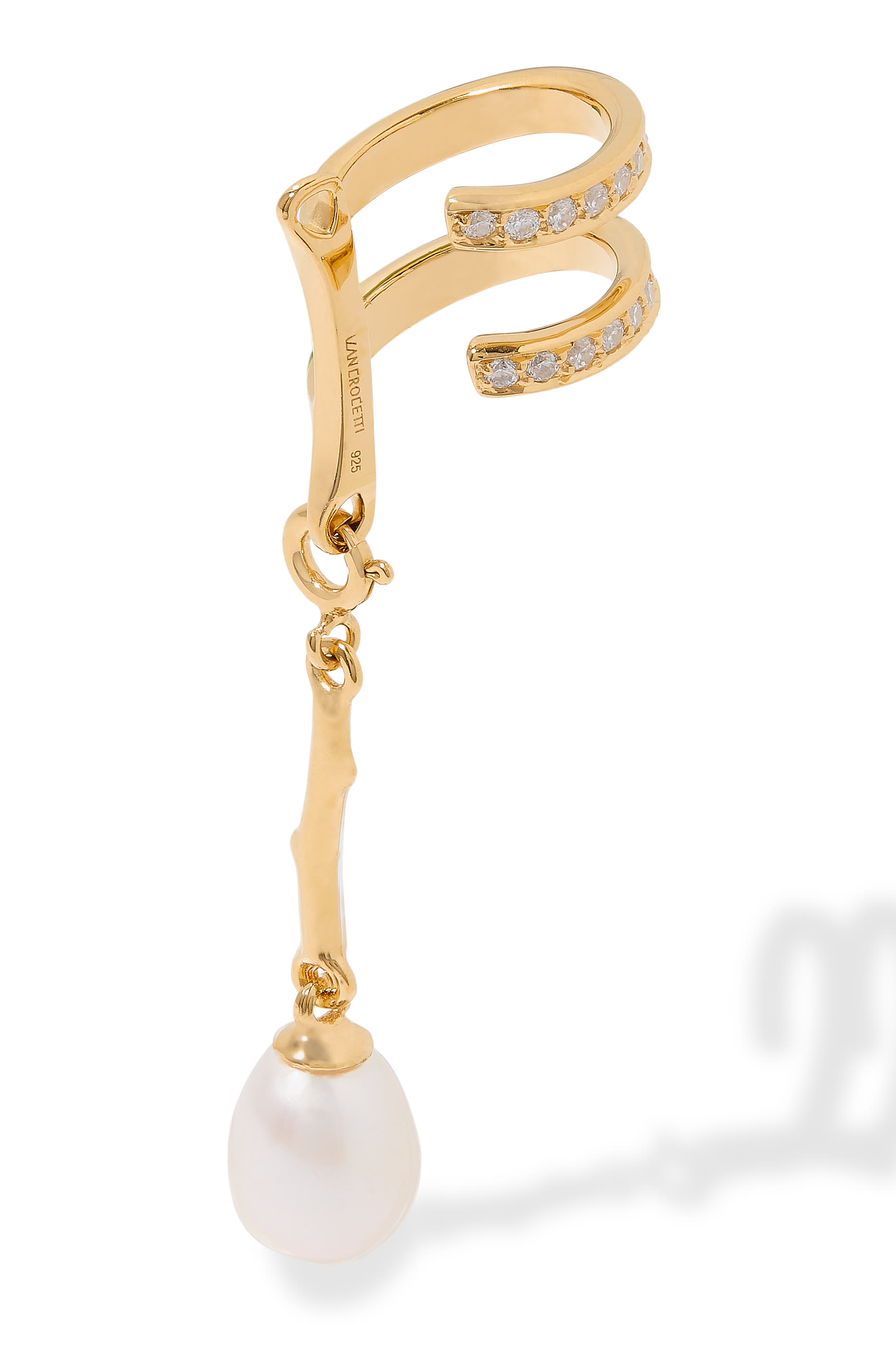 قرط بتصميم متدلي لولبي مرصع بلؤلؤ كمثري