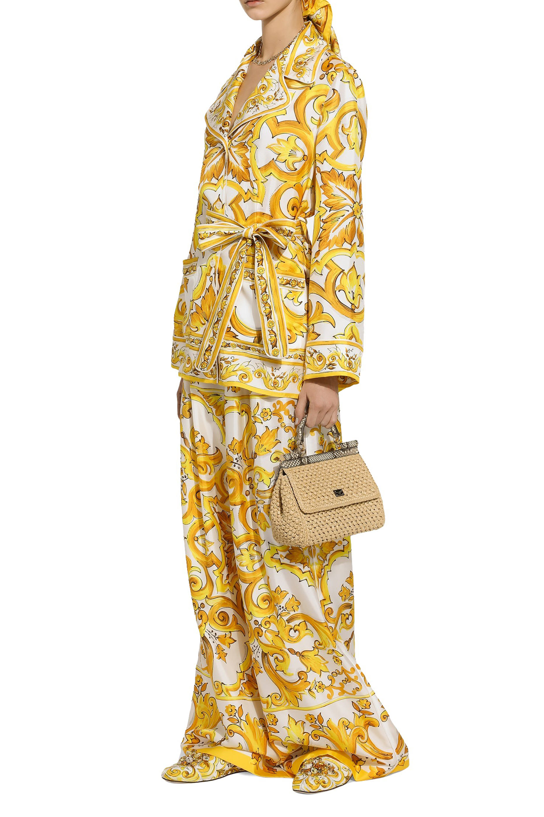 بنطال بنقشة مايولكا حرير تويل