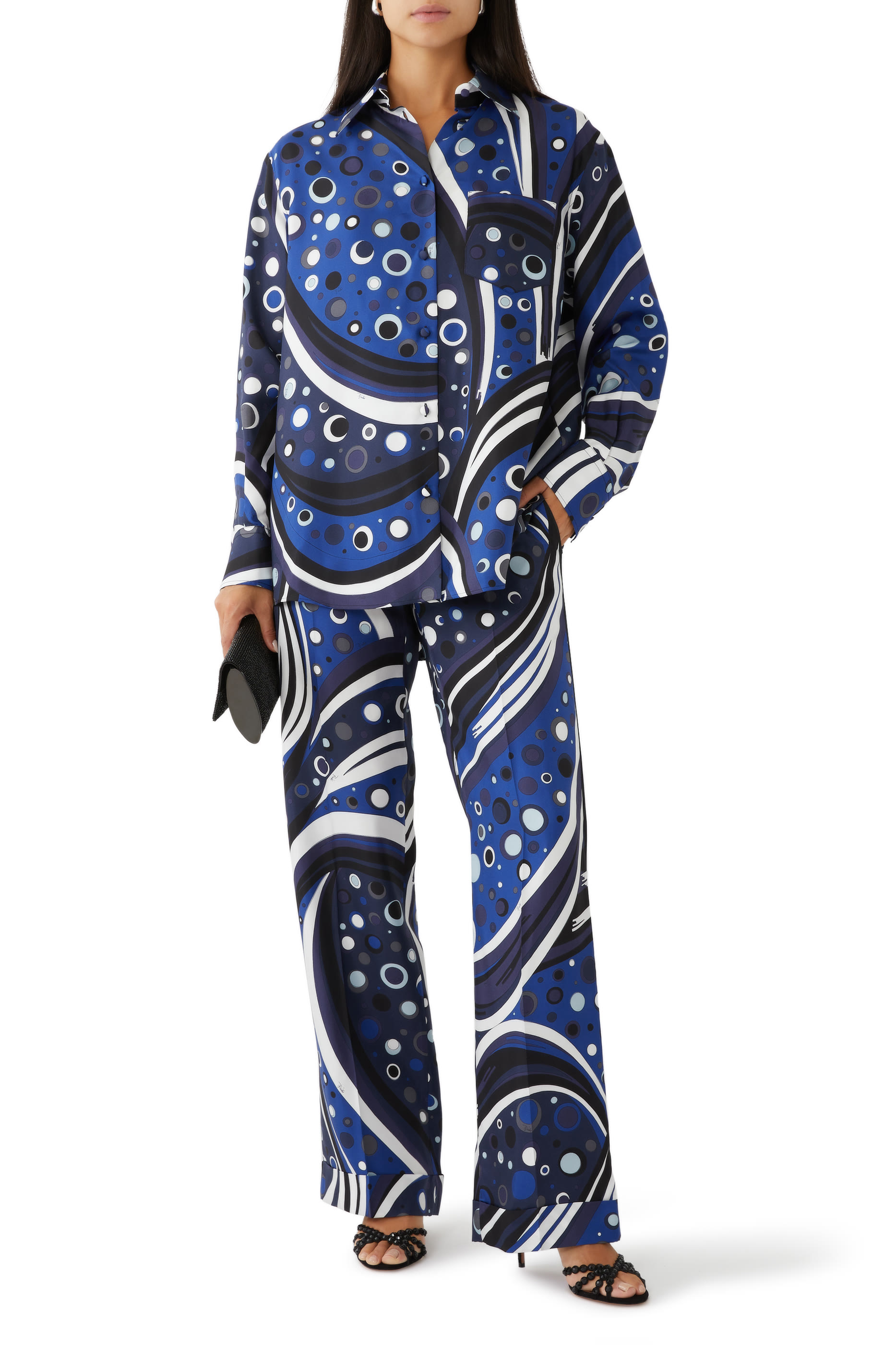 قميص بطبعة فونتان حرير تويل