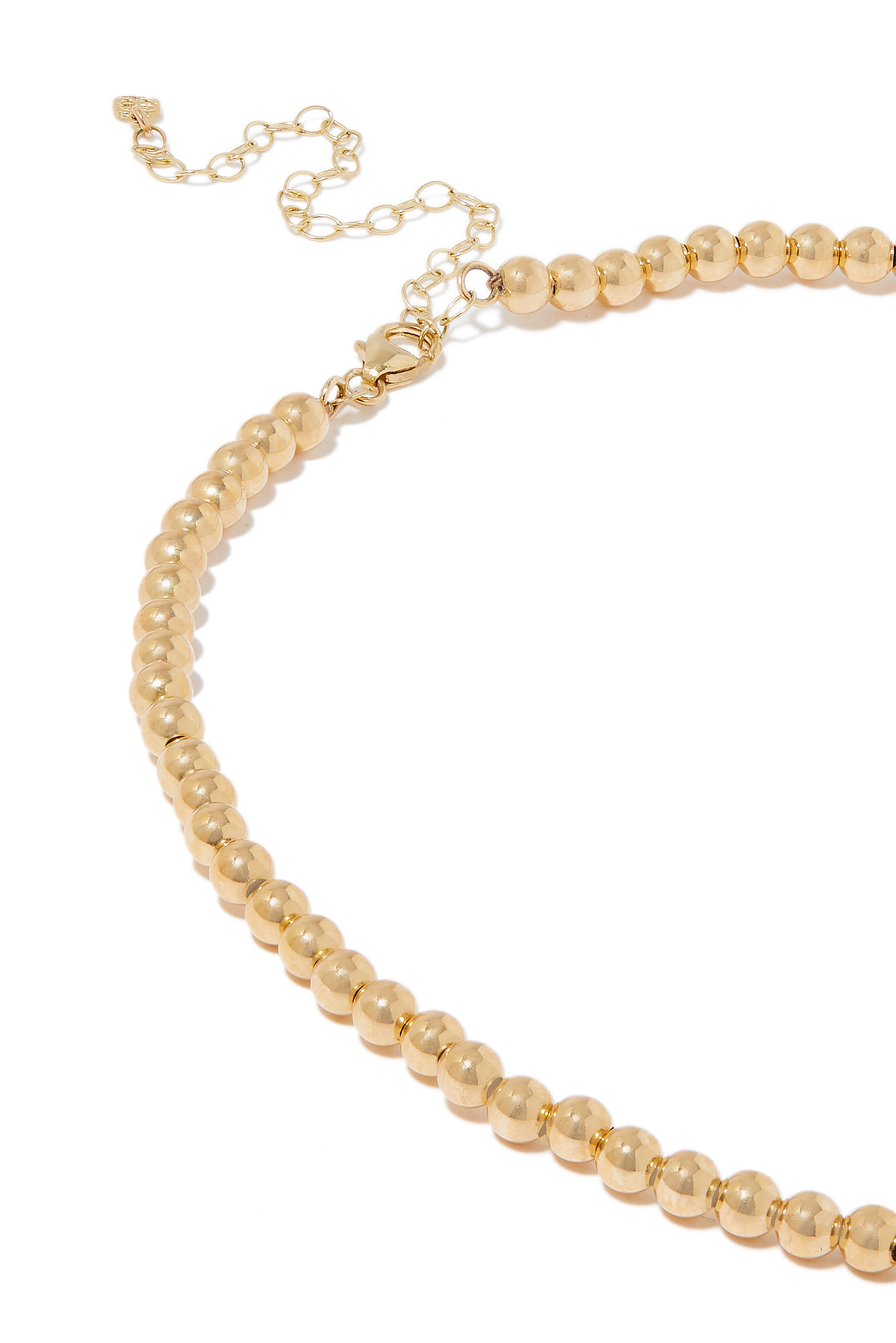 قلادة رقبة بحلية قلب بخرز مرصعة بالماس، ذهب أصفر عيار 14