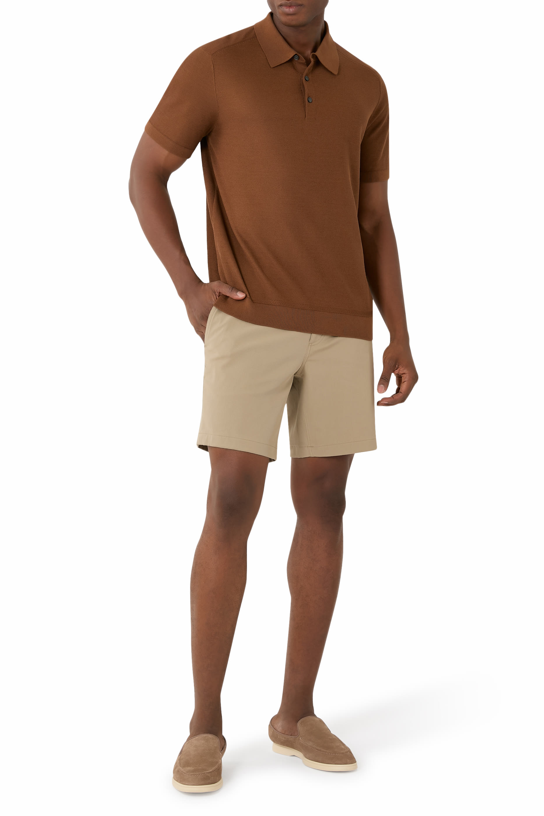 قميص بولو منسوج بثلاث أزرار