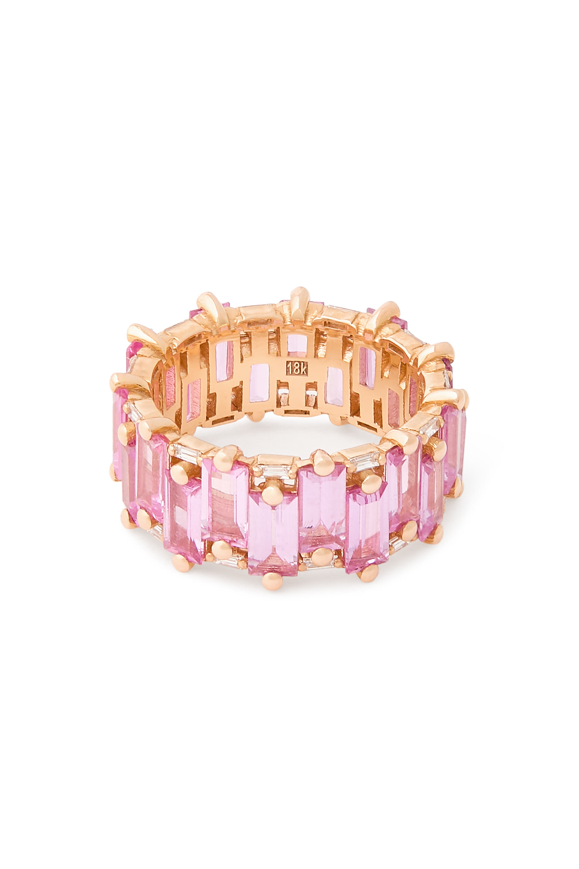 خاتم وان اوف ايه كايند ايترنيتي عريض مرصع بالياقوت، ذهب وردي عيار 18