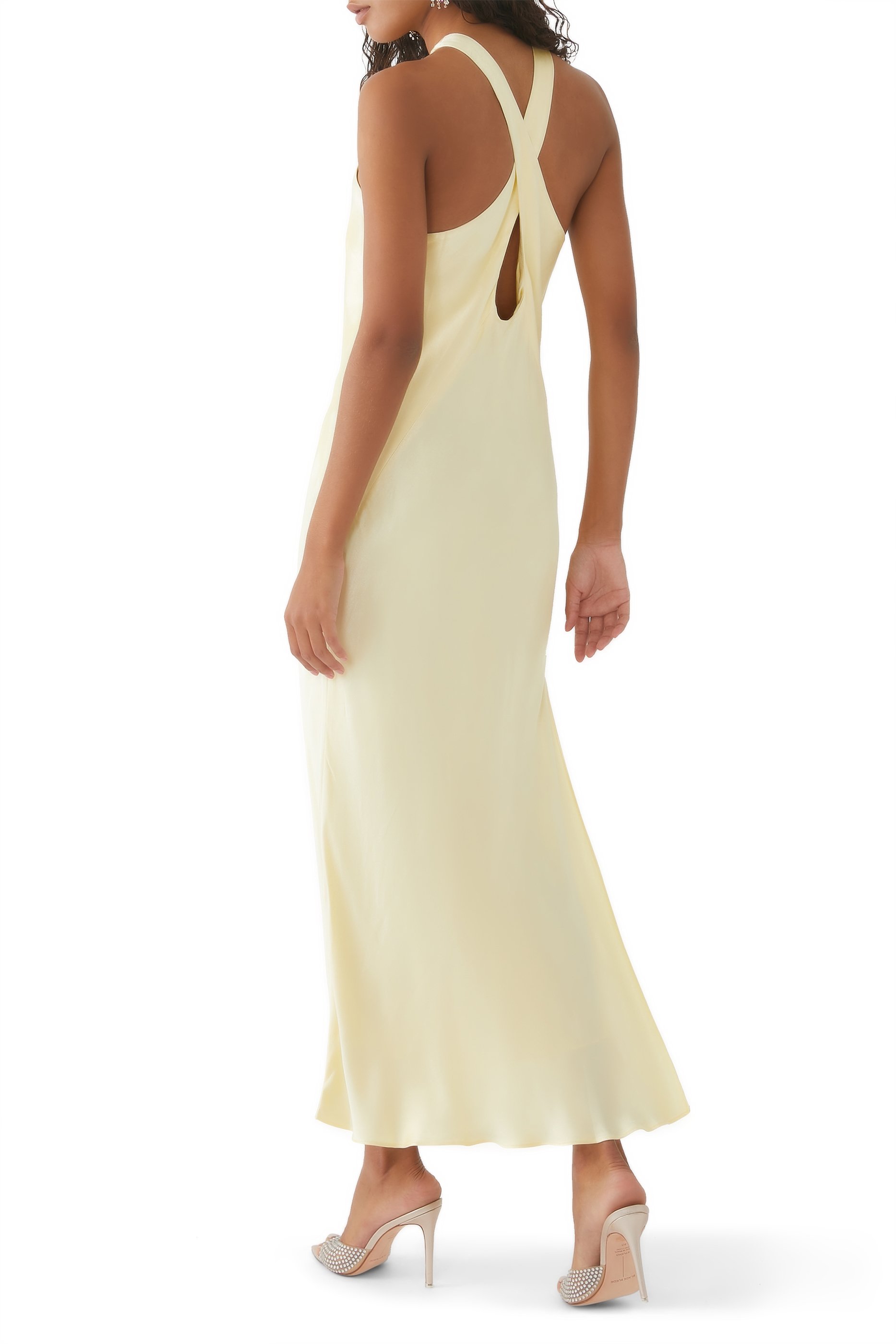 فستان لا لون متوسط الطول بتصميم متقاطع في الأمام وفتحة