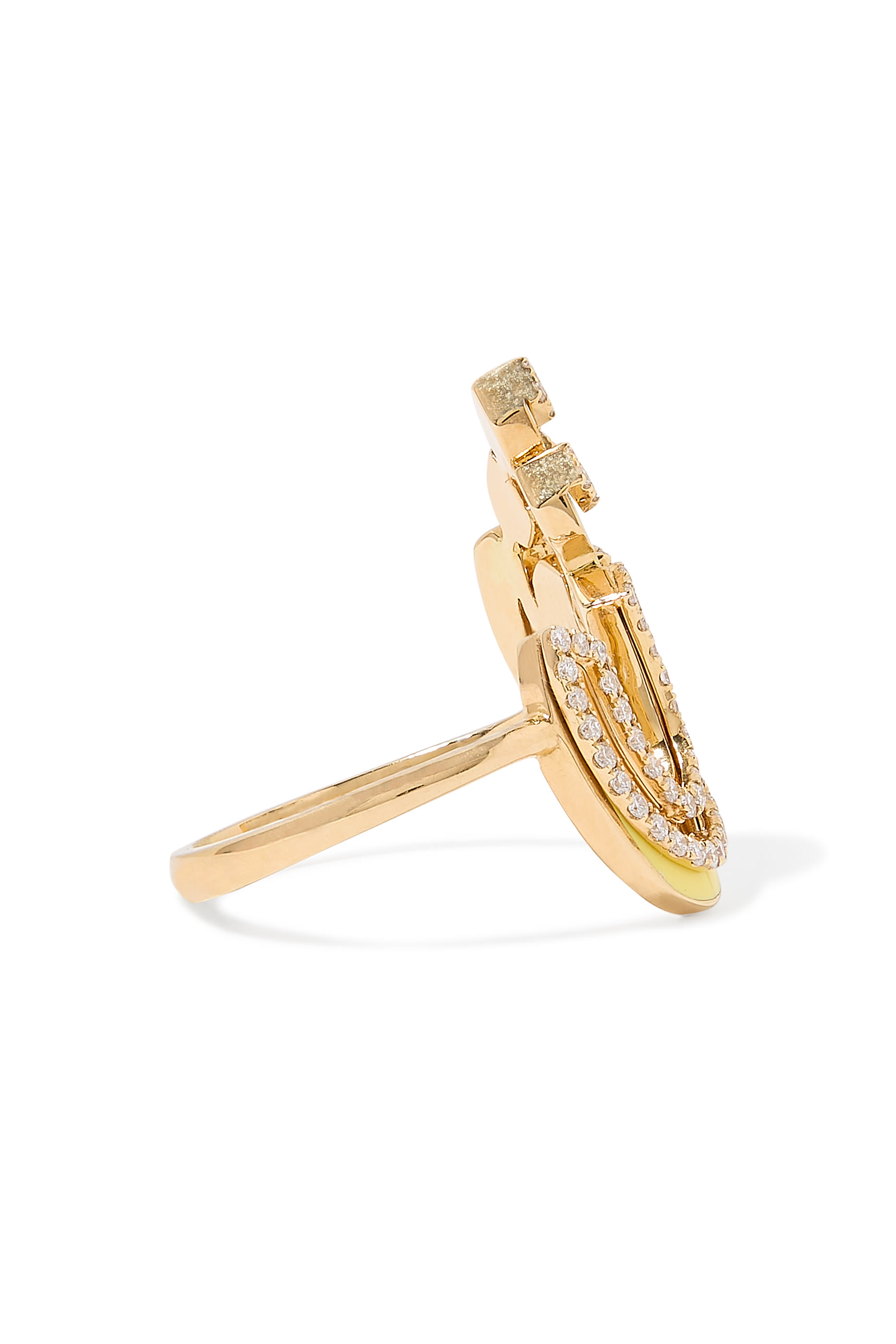Arabic Letter Ring, 18k Yellow Gold & Enamel, Diamonds