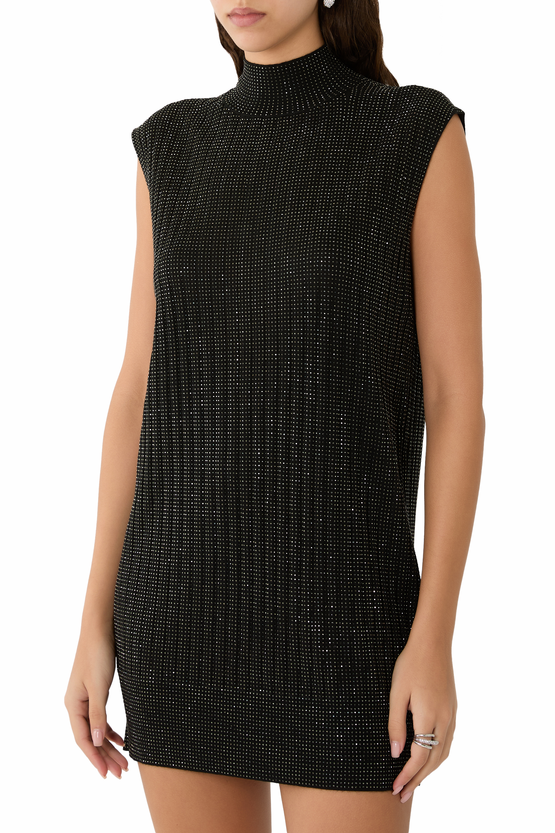 فستان بلا أكمام مرصع بأحجار الراين بالكامل