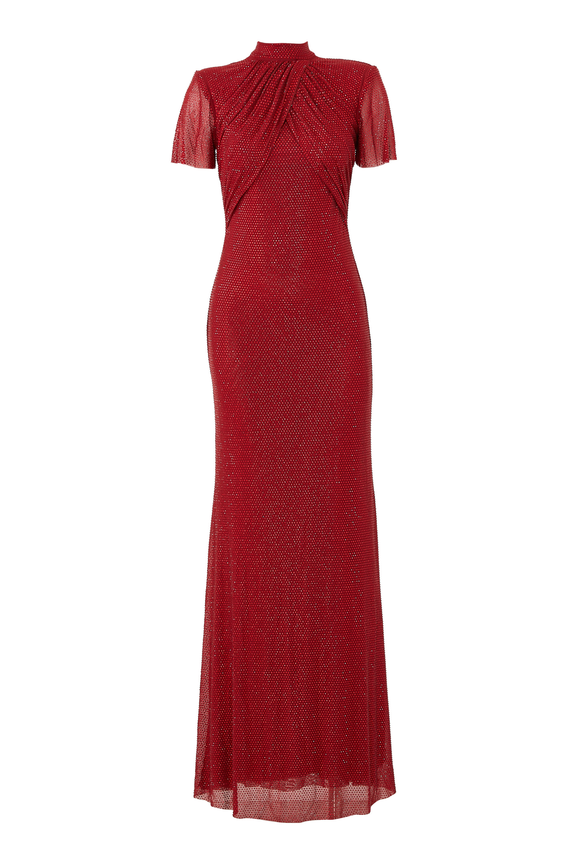 فستان طويل قماش شبكي مرصع بأحجار الراين