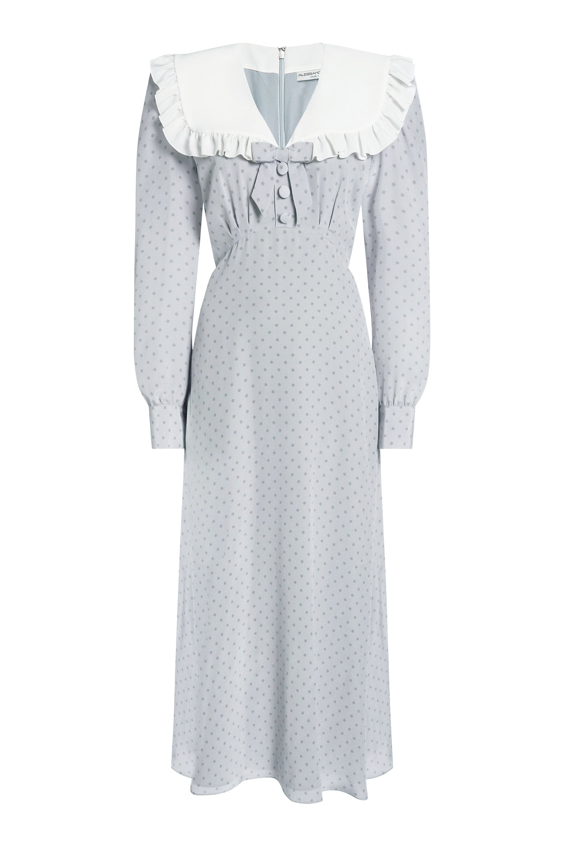 فستان متوسط الطول بياقة ونقشة نقاط بولكا