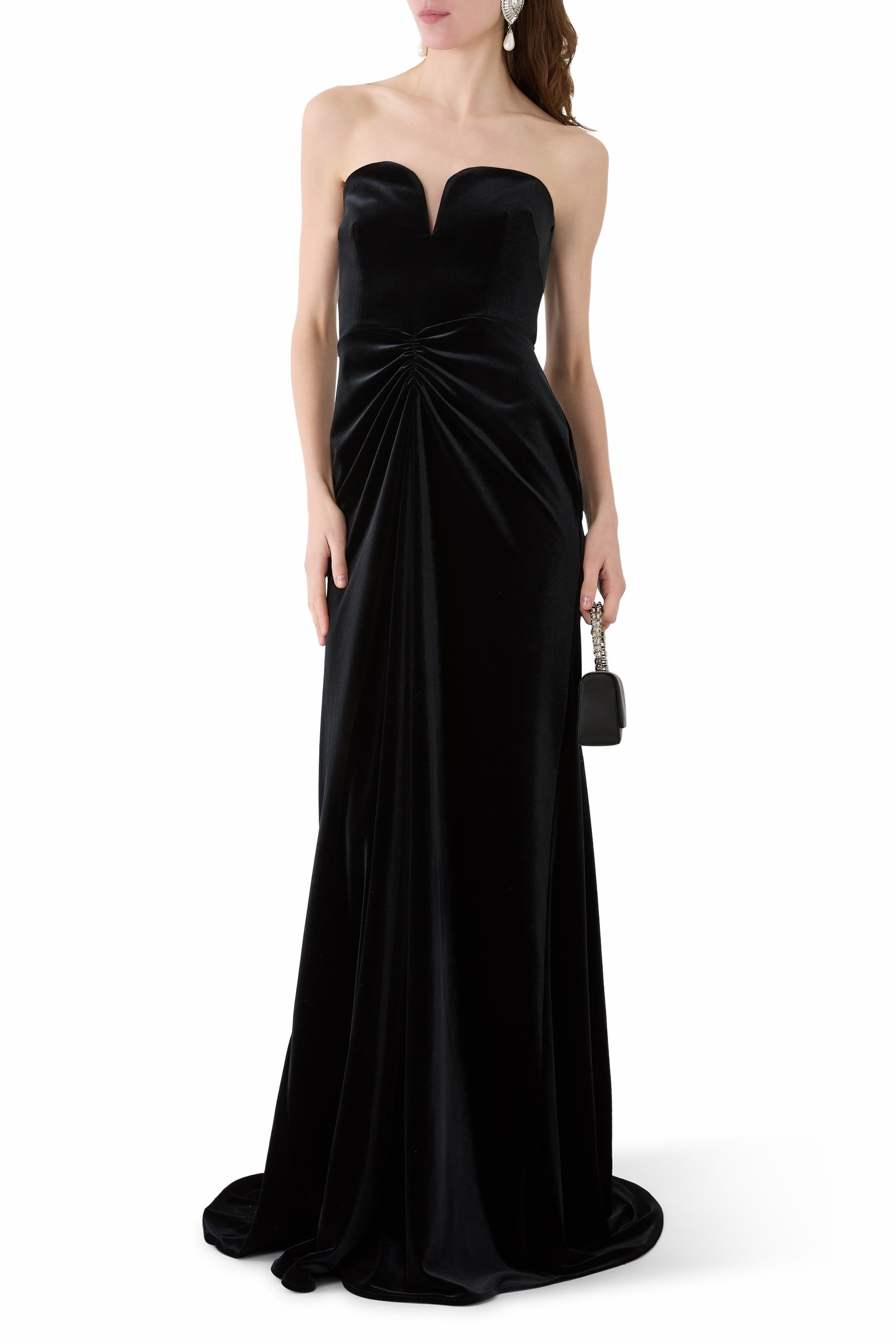 فستان سهرة بلا حمالات مزين بكشكش على شكل قلب