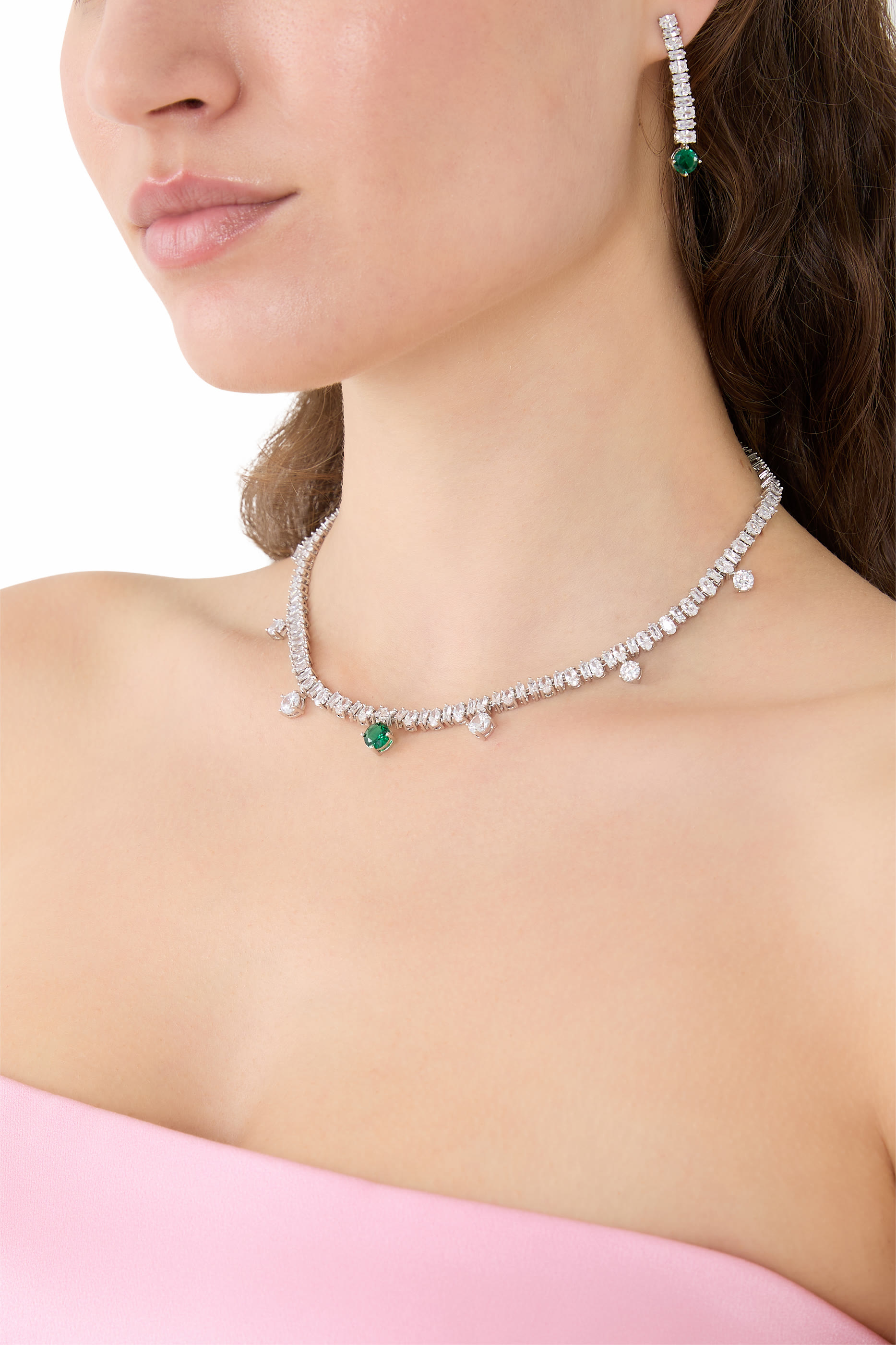 أقراط متدلية مرصعة بأحجار زركونيا مكعبة، نحاس مطلي بالروديوم