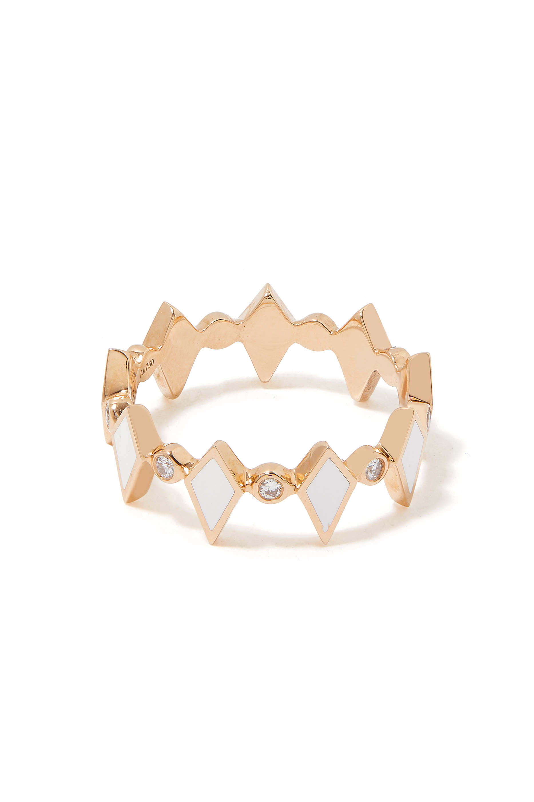 خاتم موزاييك موروكو مزين بالمينا والماس ذهب وردي عيار 18