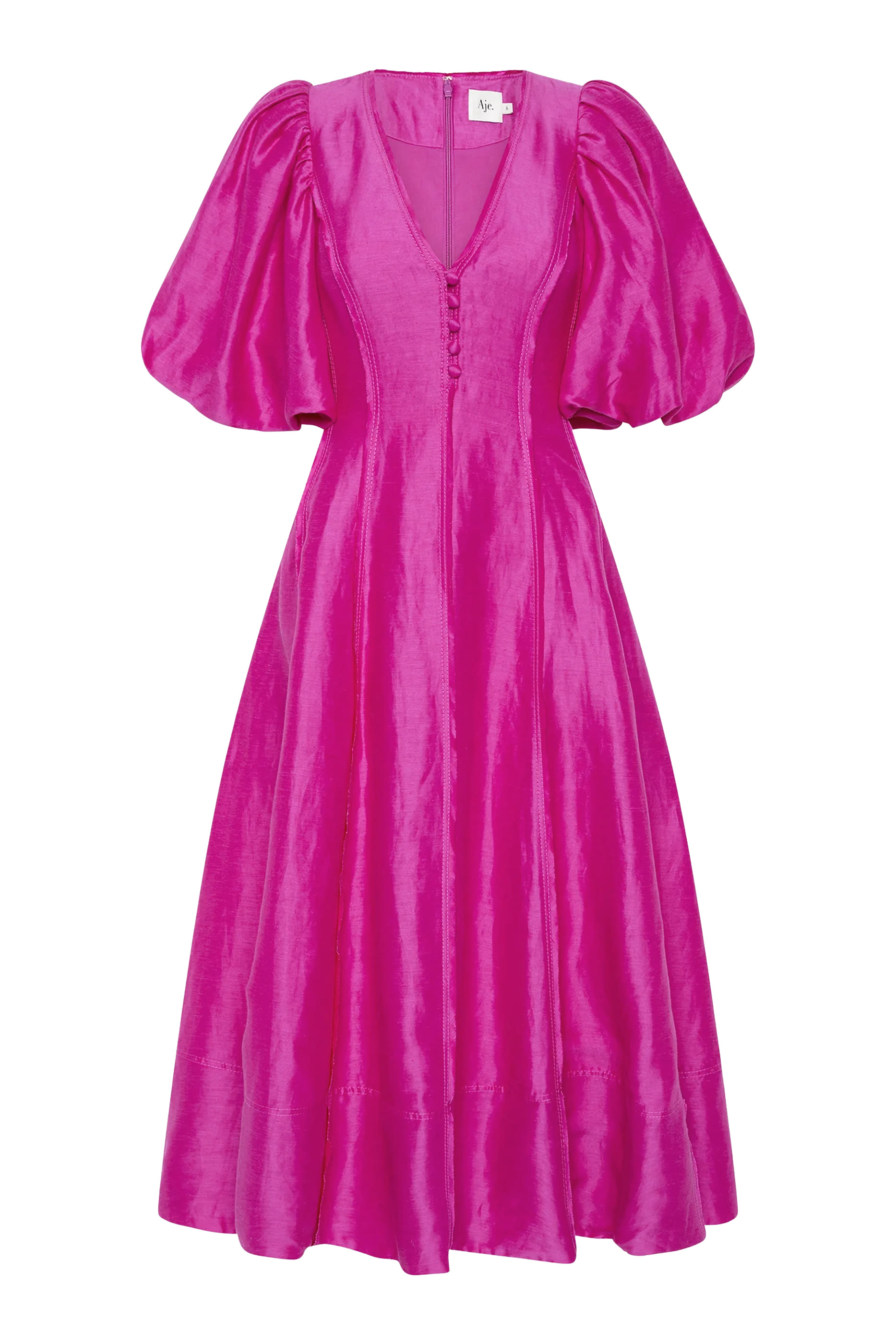 فستان داسك متوسط الطول بأكمام منفوخة