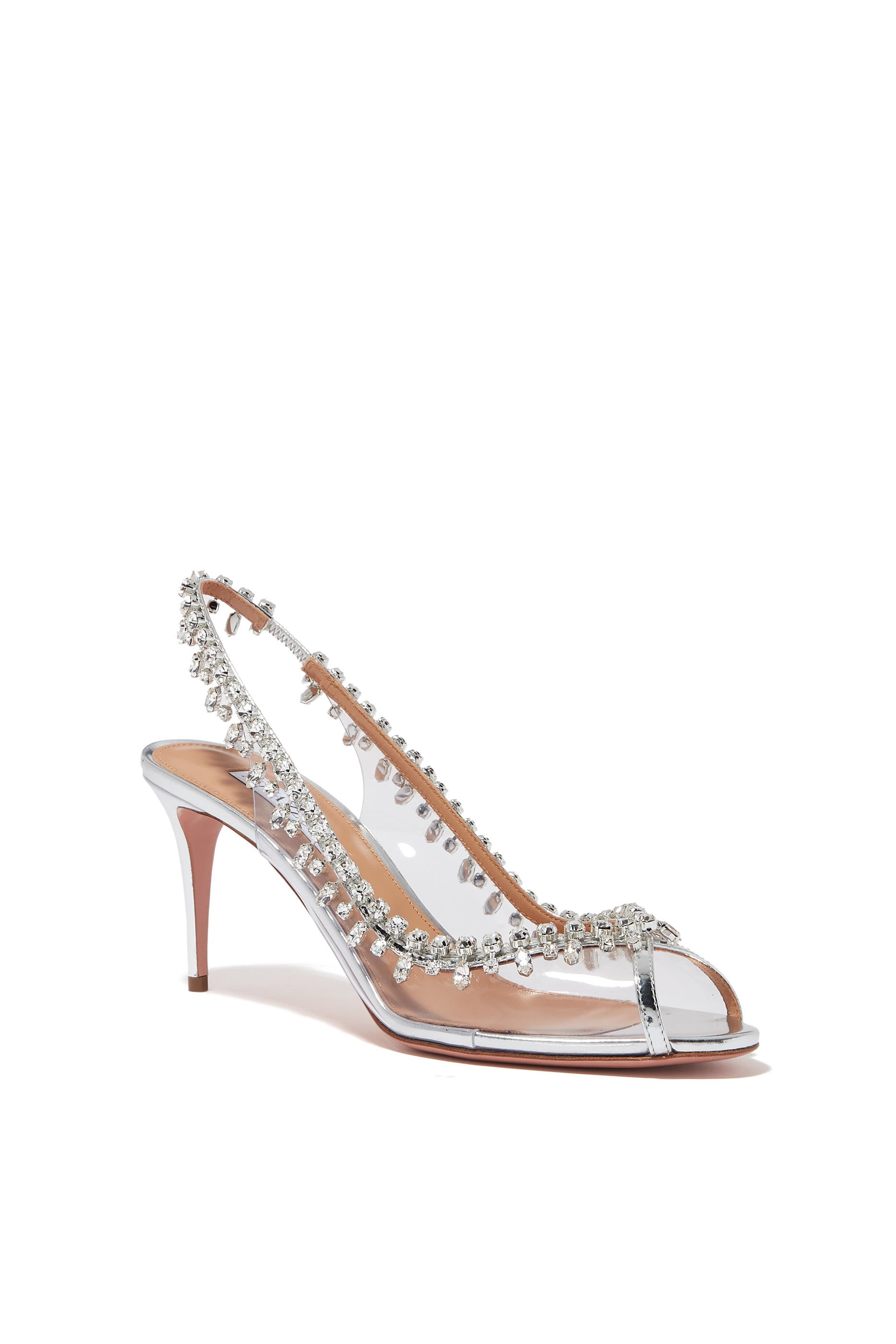 حذاء كلاسيكي تيمبتيشن 75 بأجزاء شفافة وسير خلفي مرصع بالكريستال