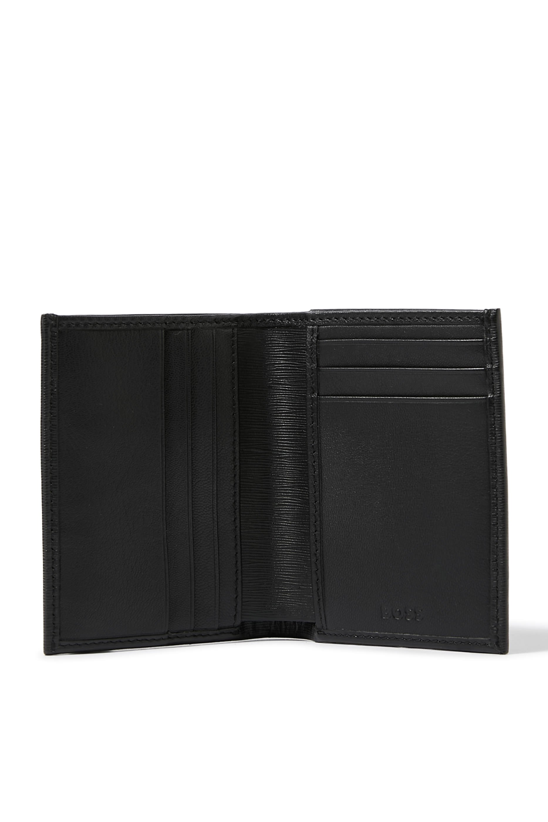 مجموعة هدايا حافظة بطاقات ثنائية الطي جلد وسلسلة مفاتيح