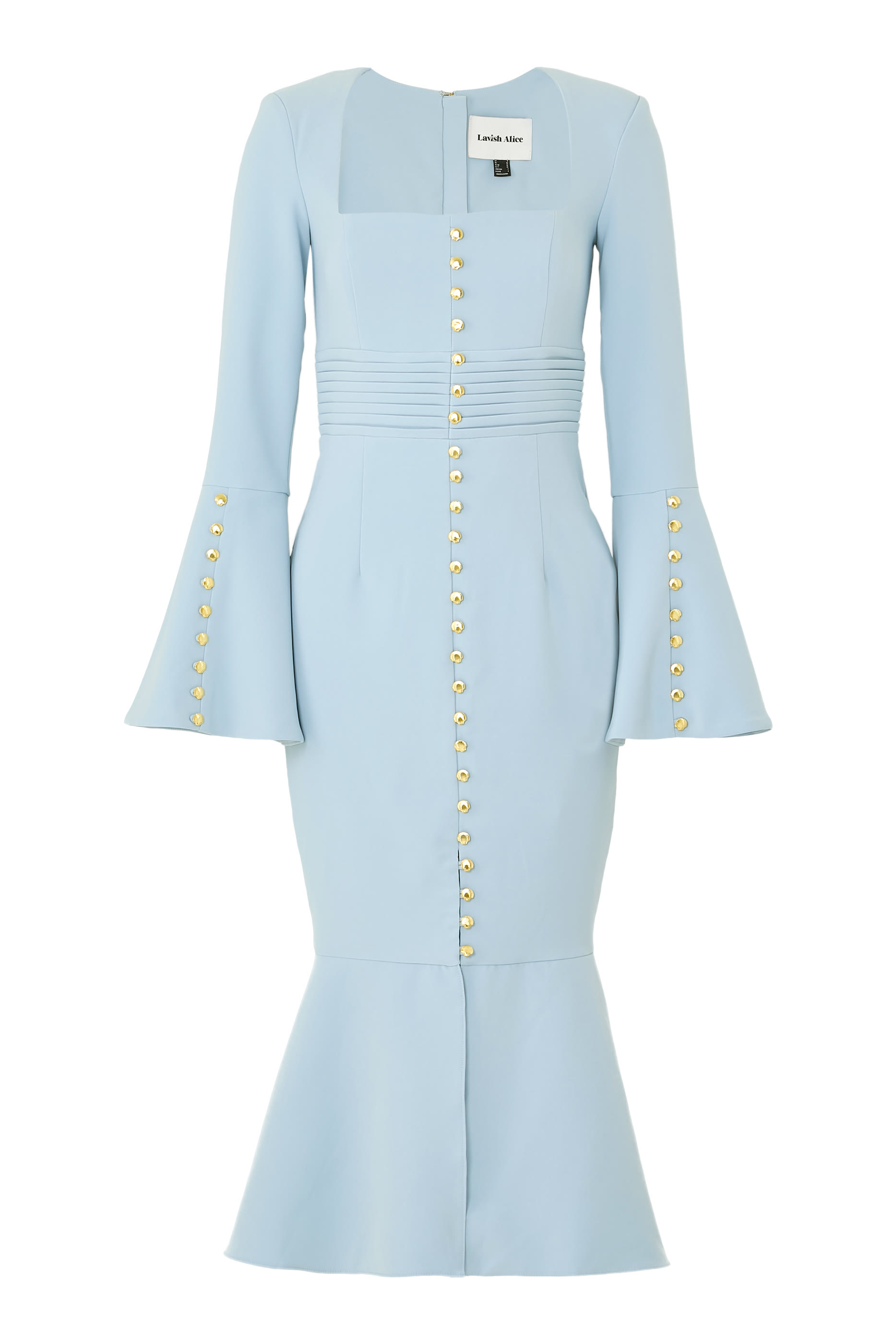 فستان سيرينا متوسط الطول بأكمام واسعة وأزرار مايكرو شيل