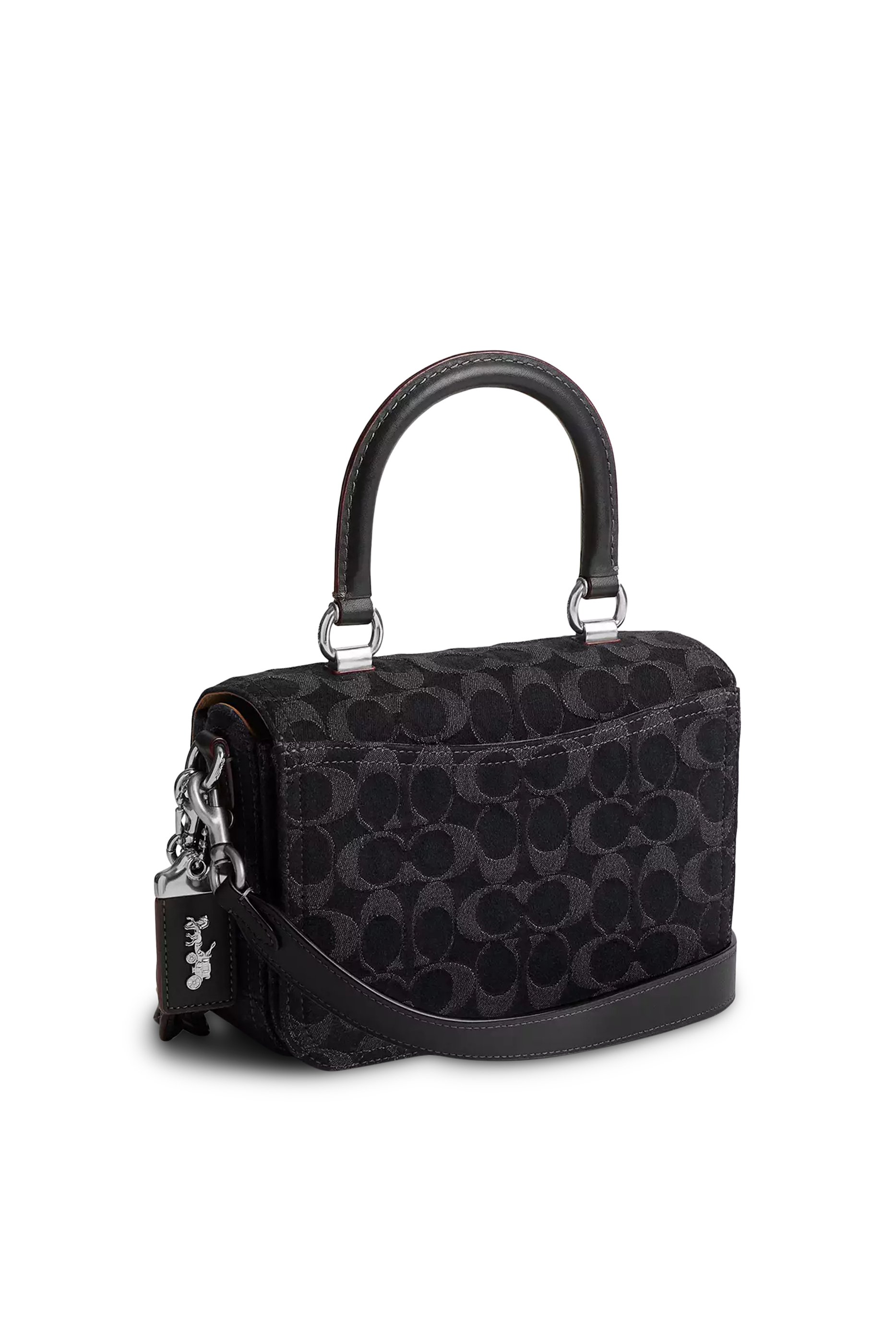 حقيبة روج بيد علوية دنيم محفور بشعار الماركة