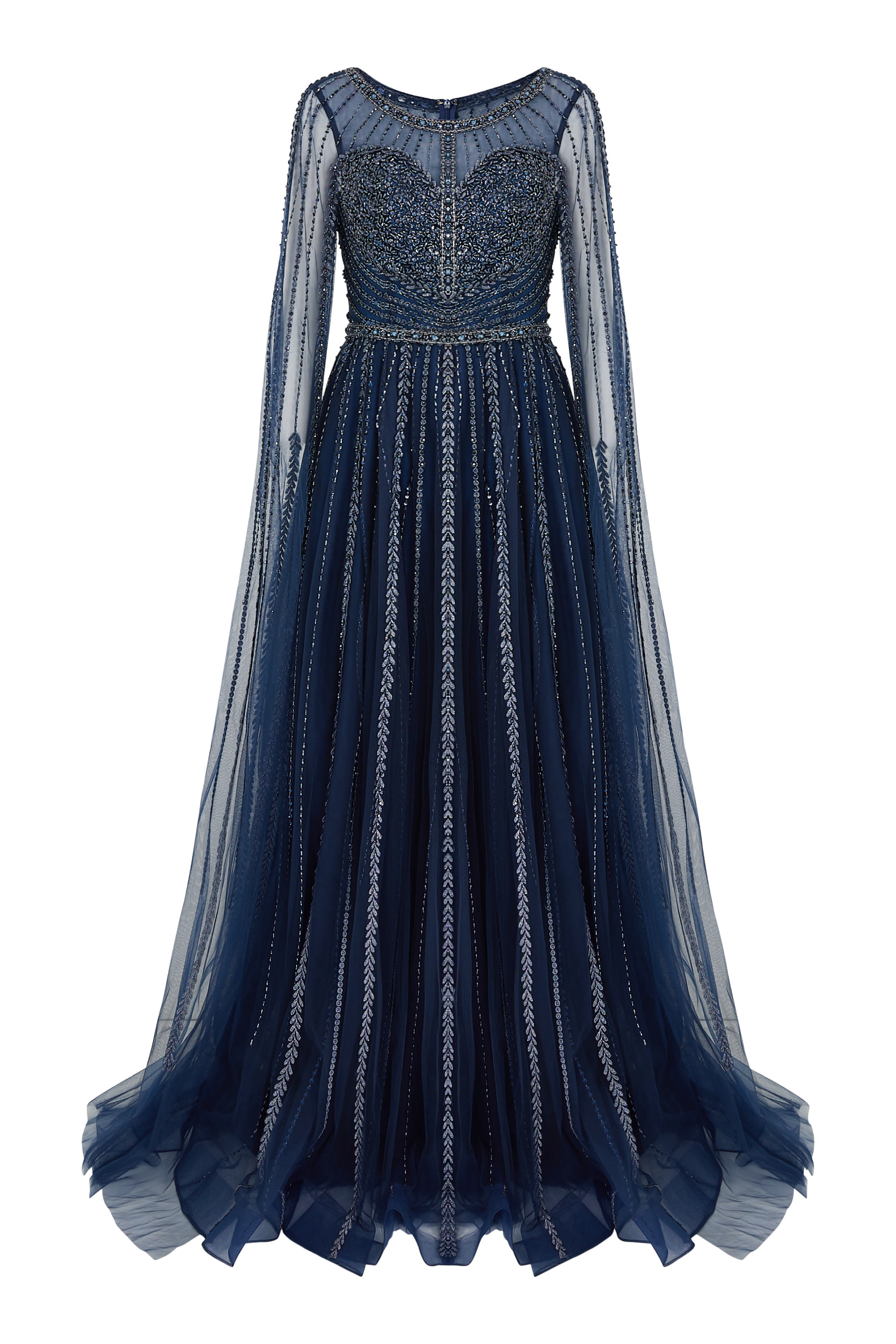 فستان سهرة تول مطرز بخرز