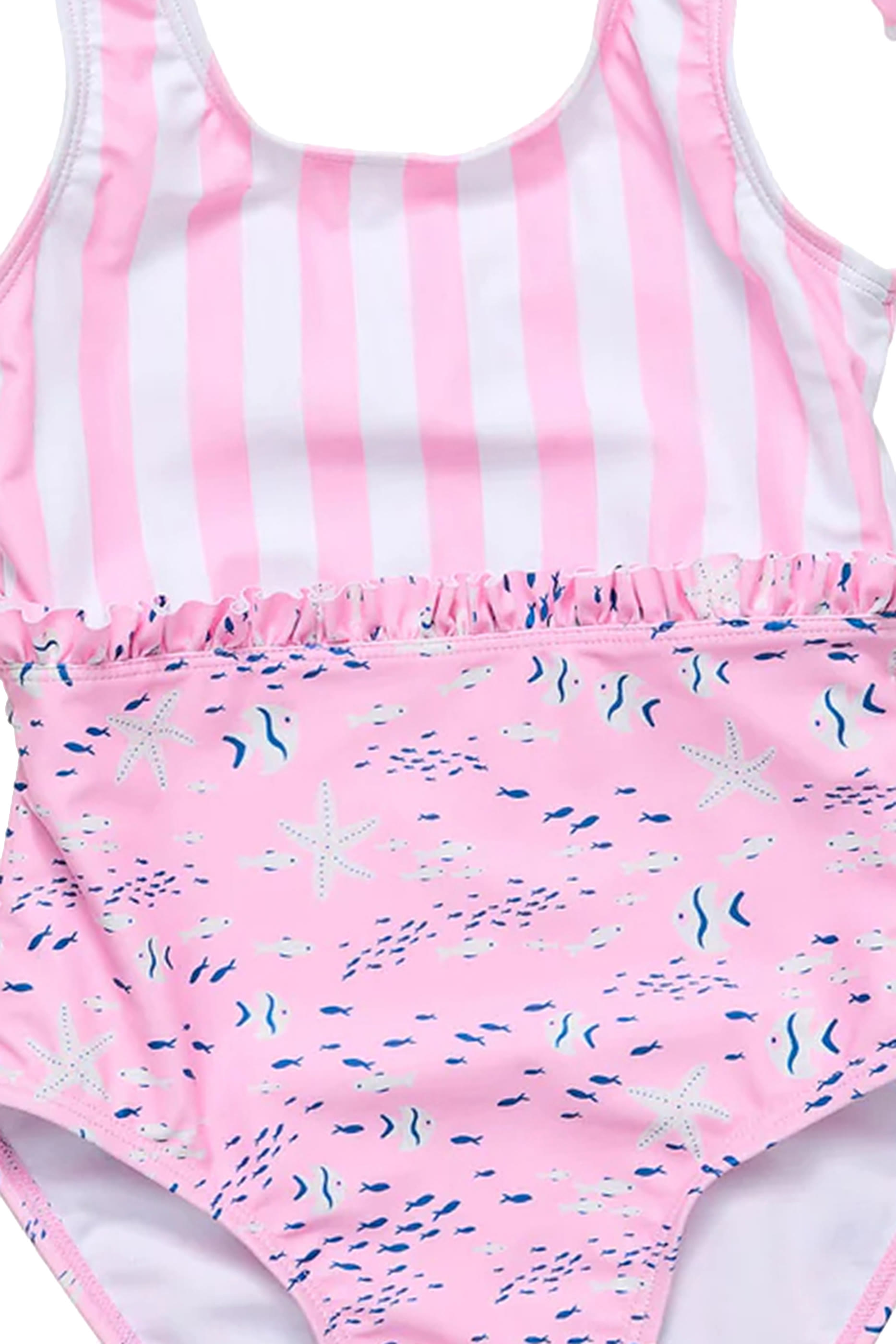 بدلة سباحة بلون وردي ورباط عند الكتف ونقشة مستوحاة من الحياة البحرية للأطفال