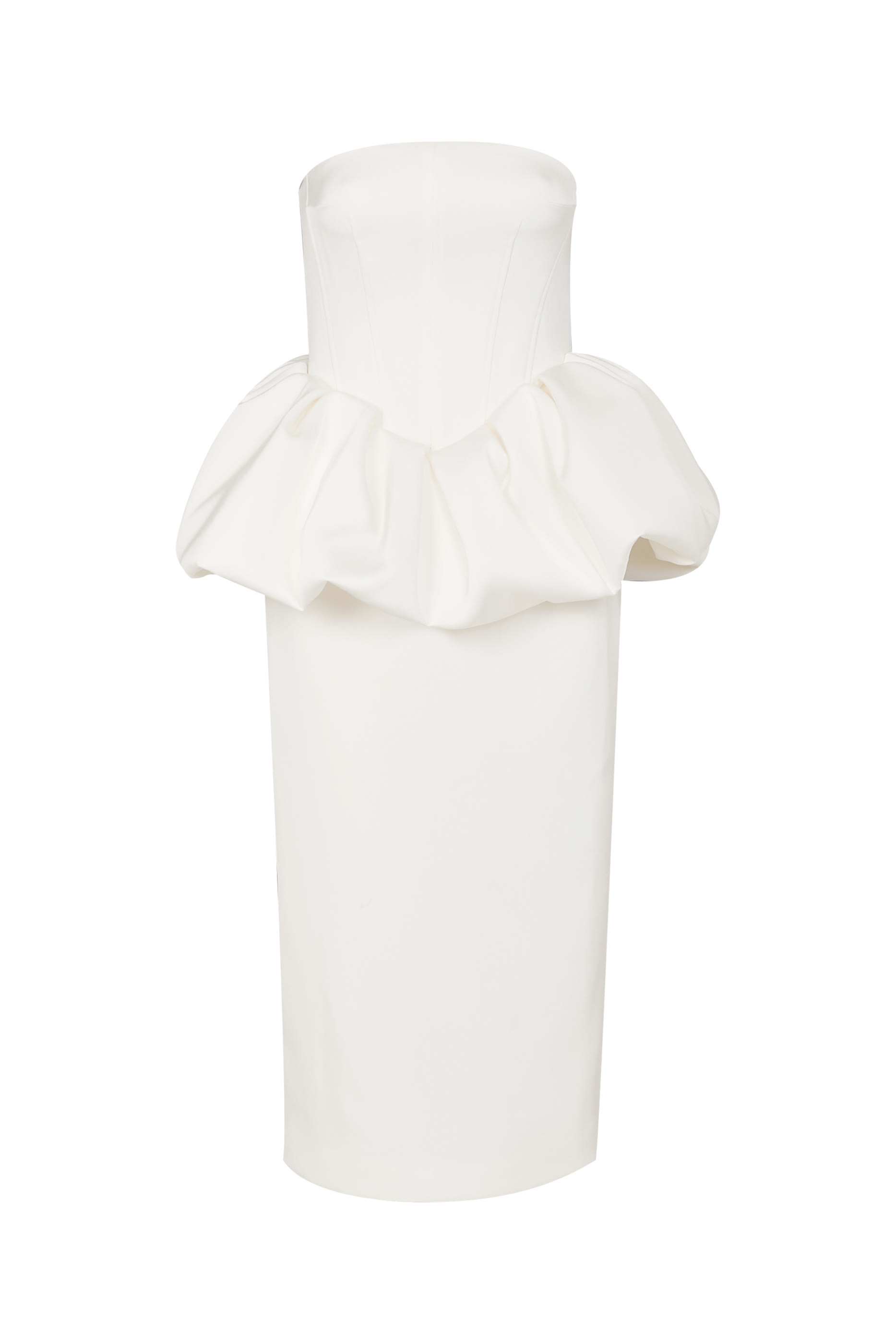 فستان متوسط الطول بصدرية بنمط مشد بحافة جرس