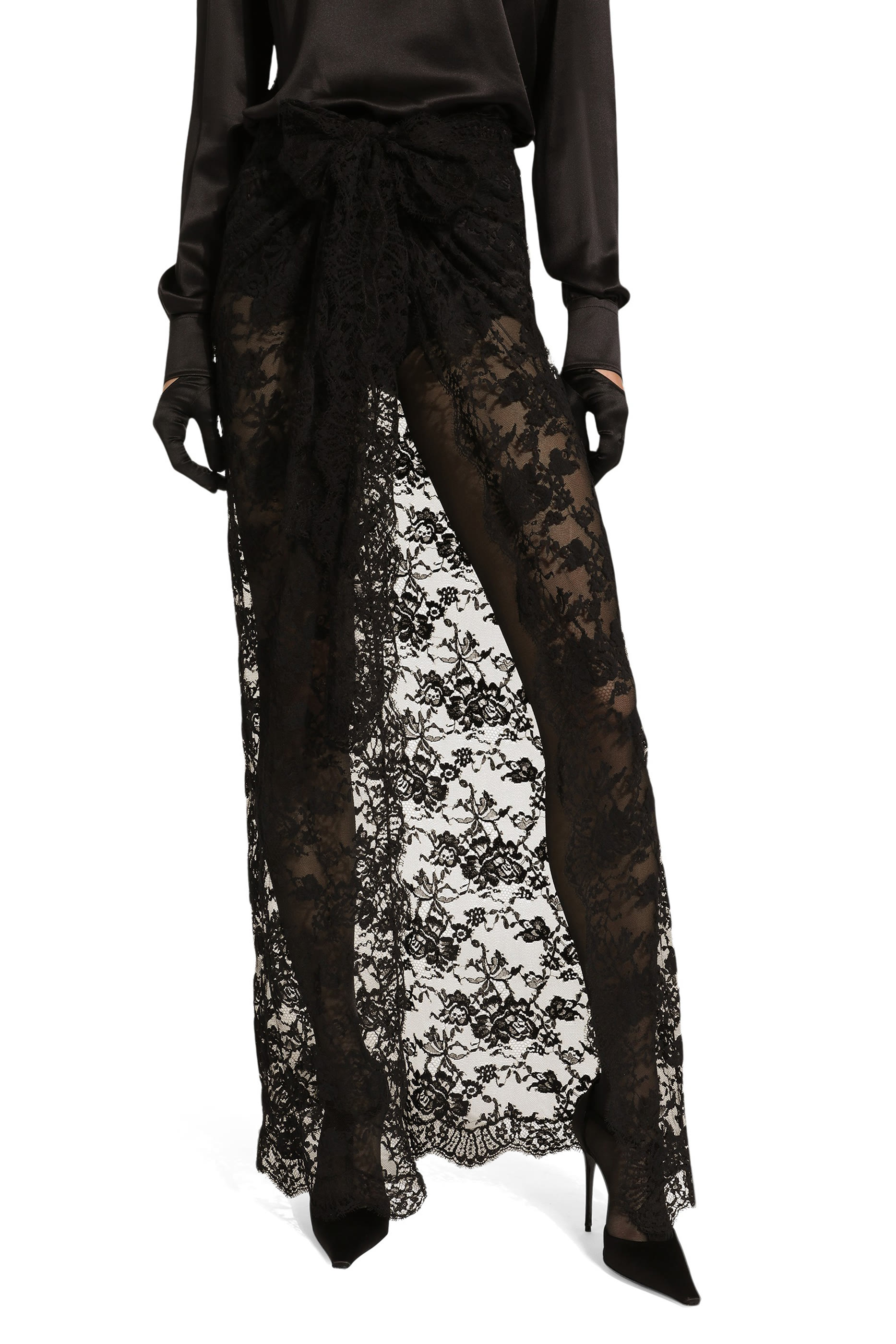 تنورة دانتيل شانتيلي طويلة