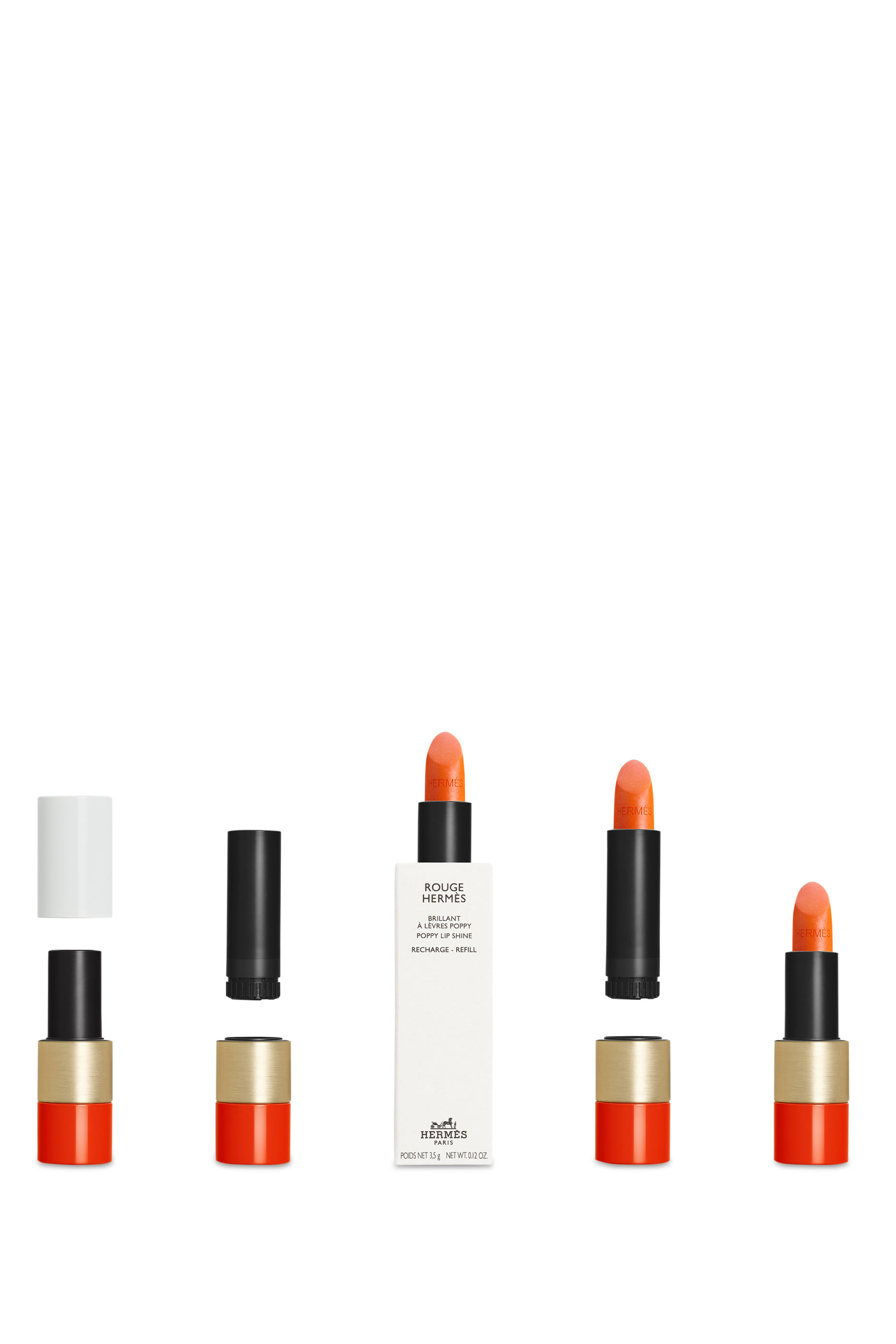 مجموعة أحمر الشفاه Rouge Hermès, عبوة لإعادة ملء ملمع الشفاه فائق اللمعة "Poppy"