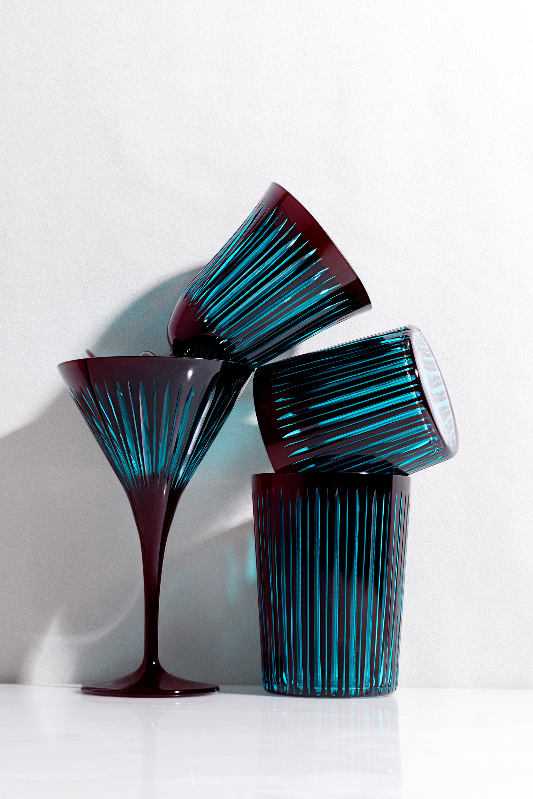 مجموعة كاسات بريسم دابل أولد فاشند بلون بوردو، 4 قطع