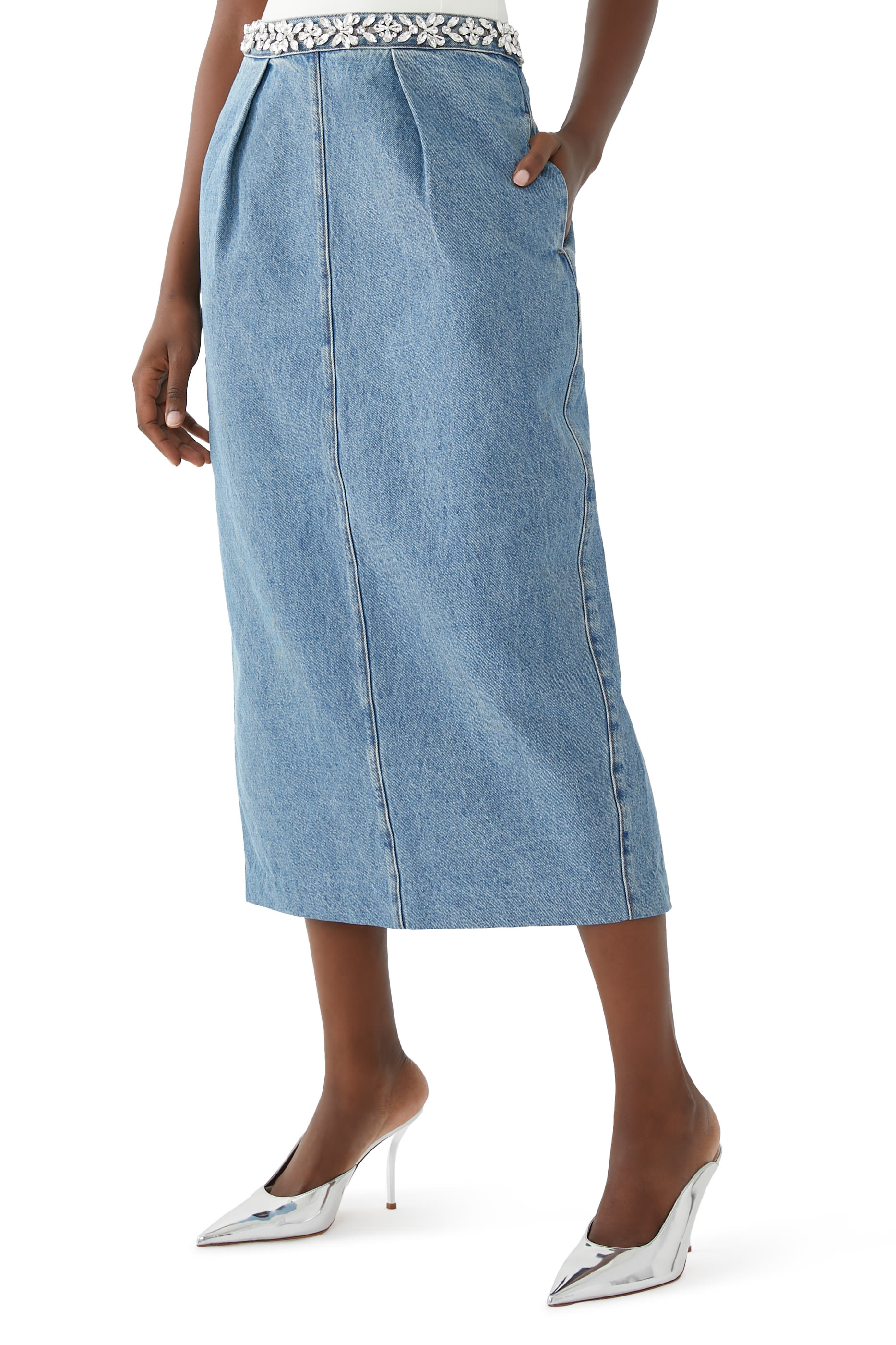 تنورة كراش دنيم مطرزة