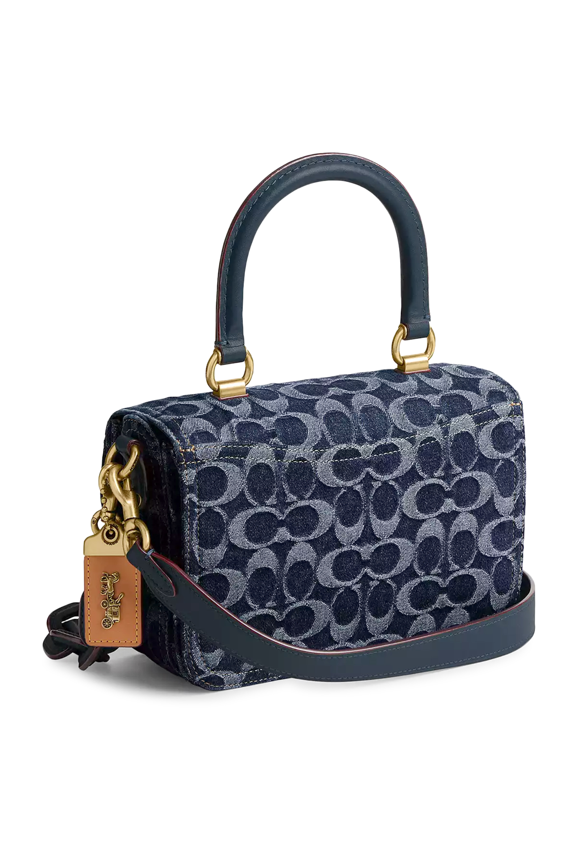 حقيبة روج بيد علوية دنيم محفور بشعار الماركة