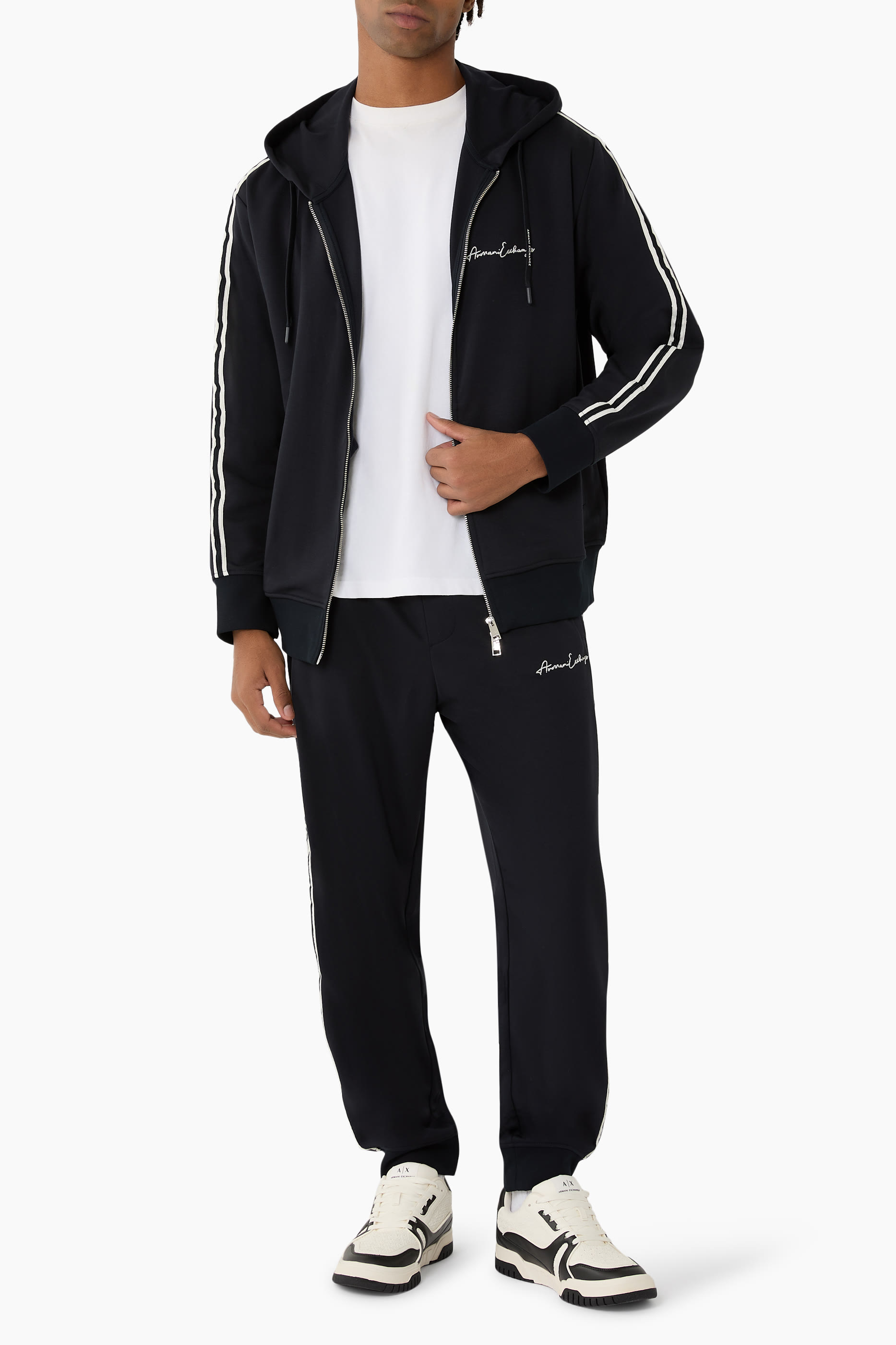 سويت شيرت بأشرطة وسحاب كامل وشعار الماركة