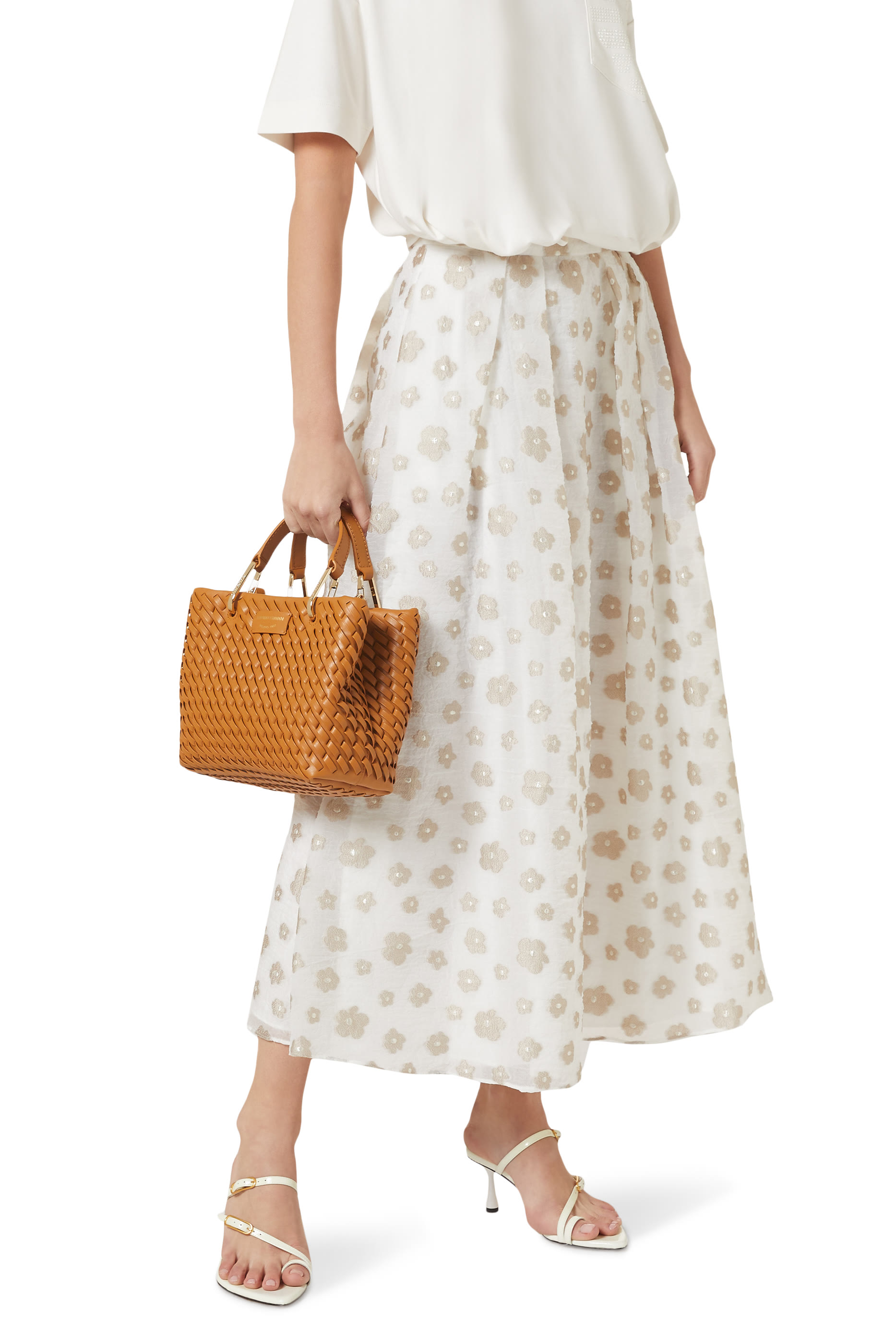 حقيبة يد بشعار الماركة جلد بتصميم متشابك