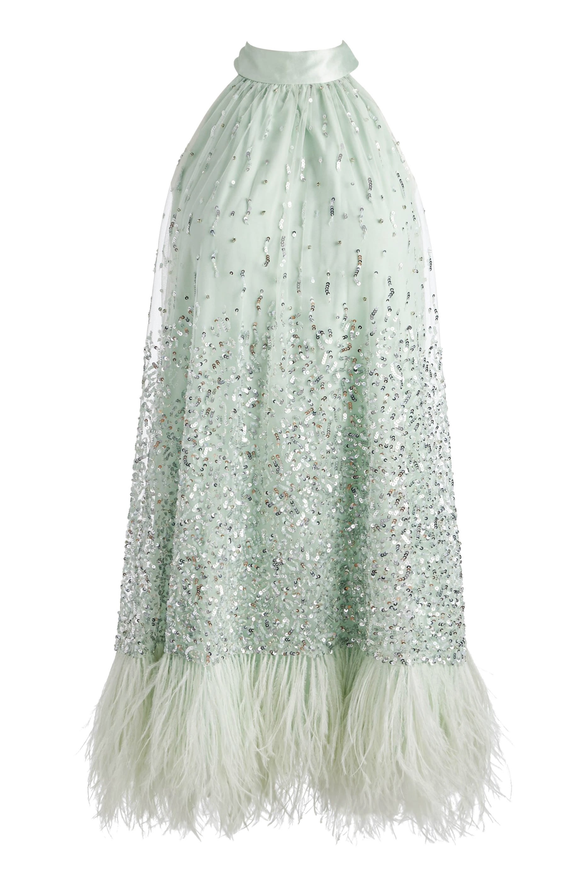 فستان إيرنا قصير مزين بالريش