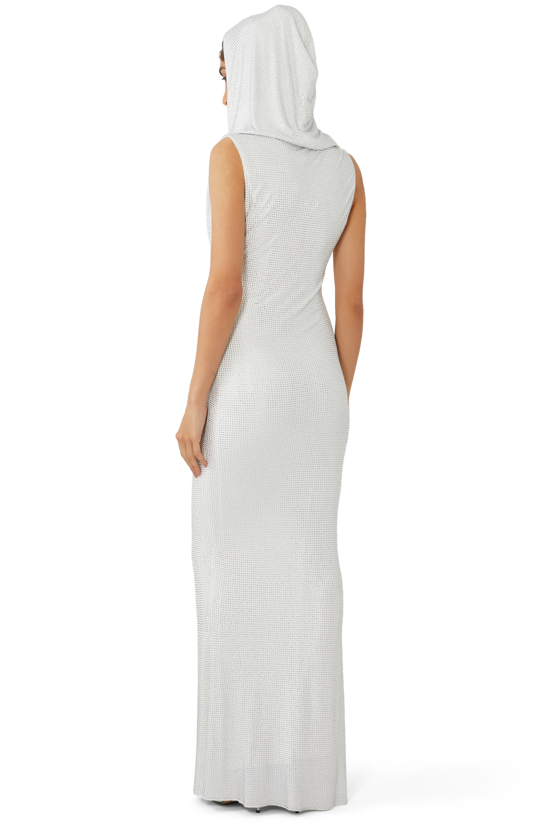 فستان طويل بغطاء رأس وأحجار مثبتة حراريا