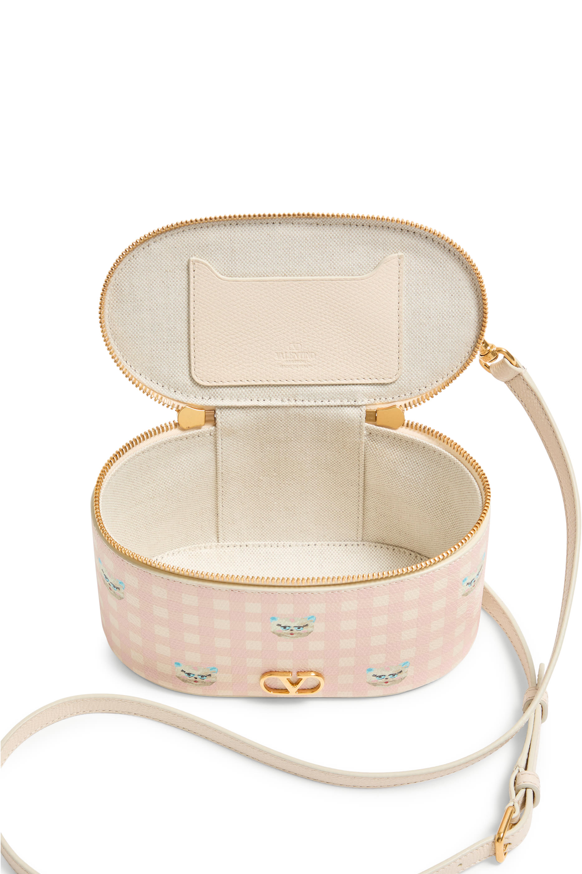 حقيبة مستحضرات تجميل صغيرة مزينة بشعار الماركة