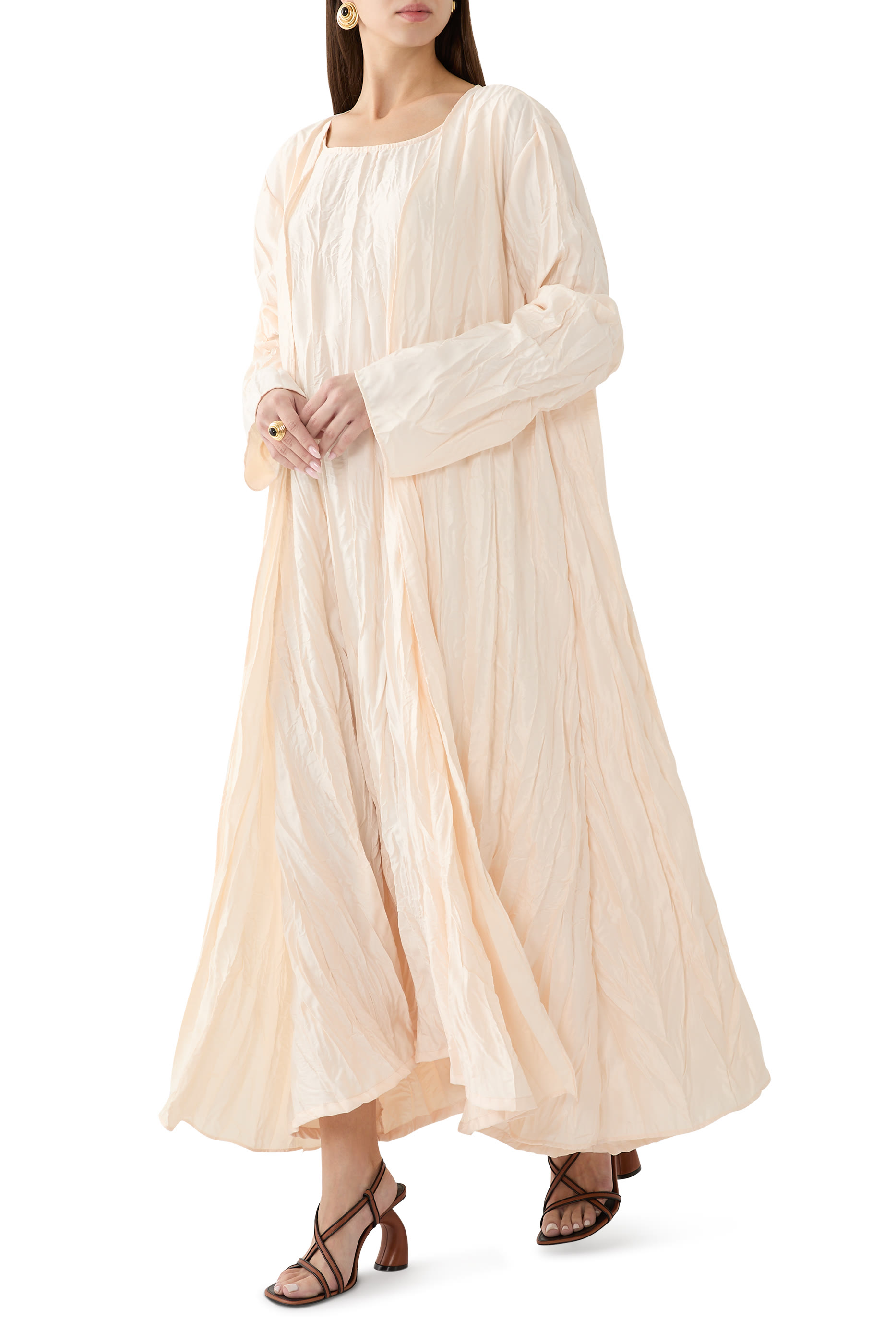 طقم جاكيت وفستان قماش مجعد