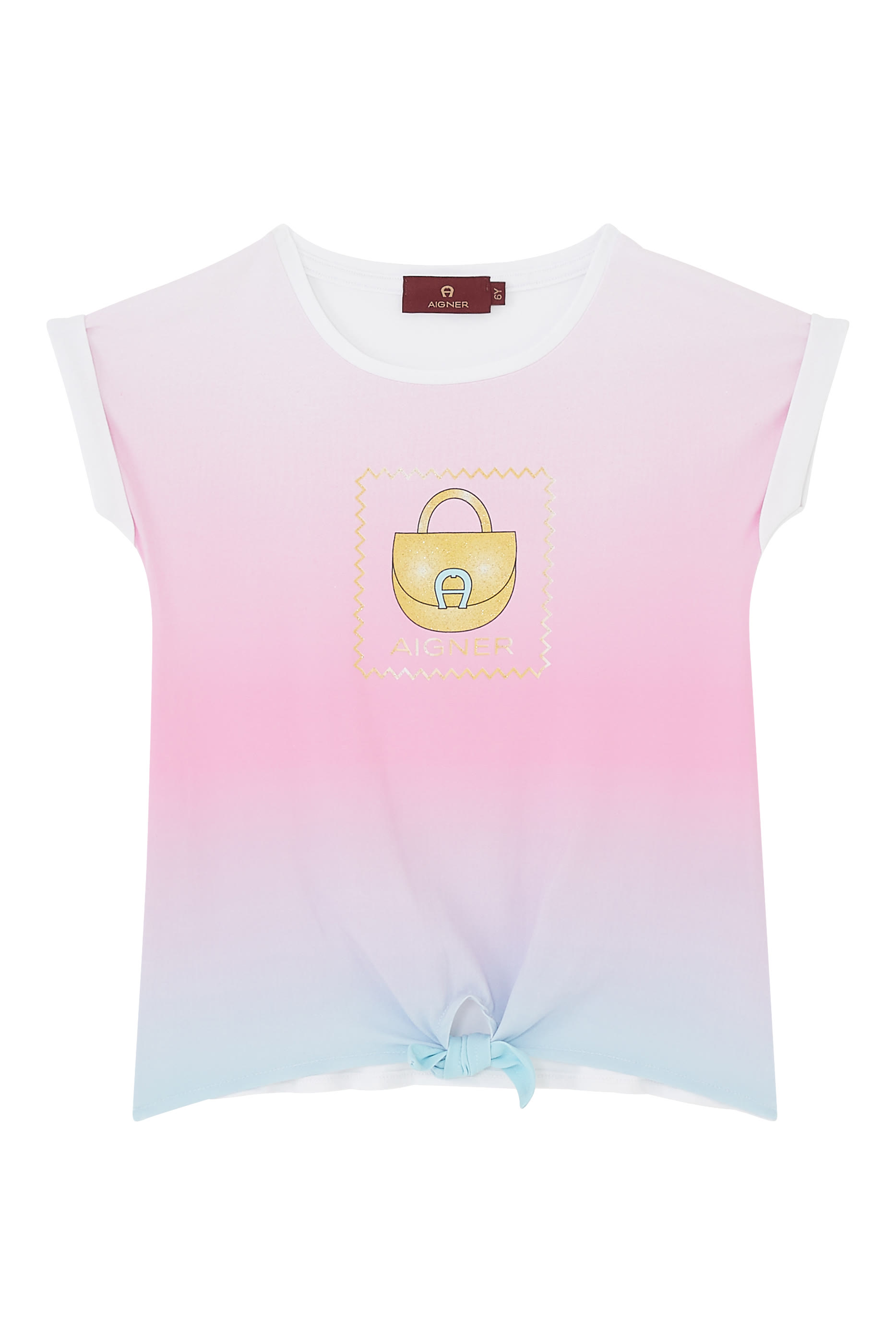 تيشيرت بعقدة وطبعات شعار الماركة للأطفال