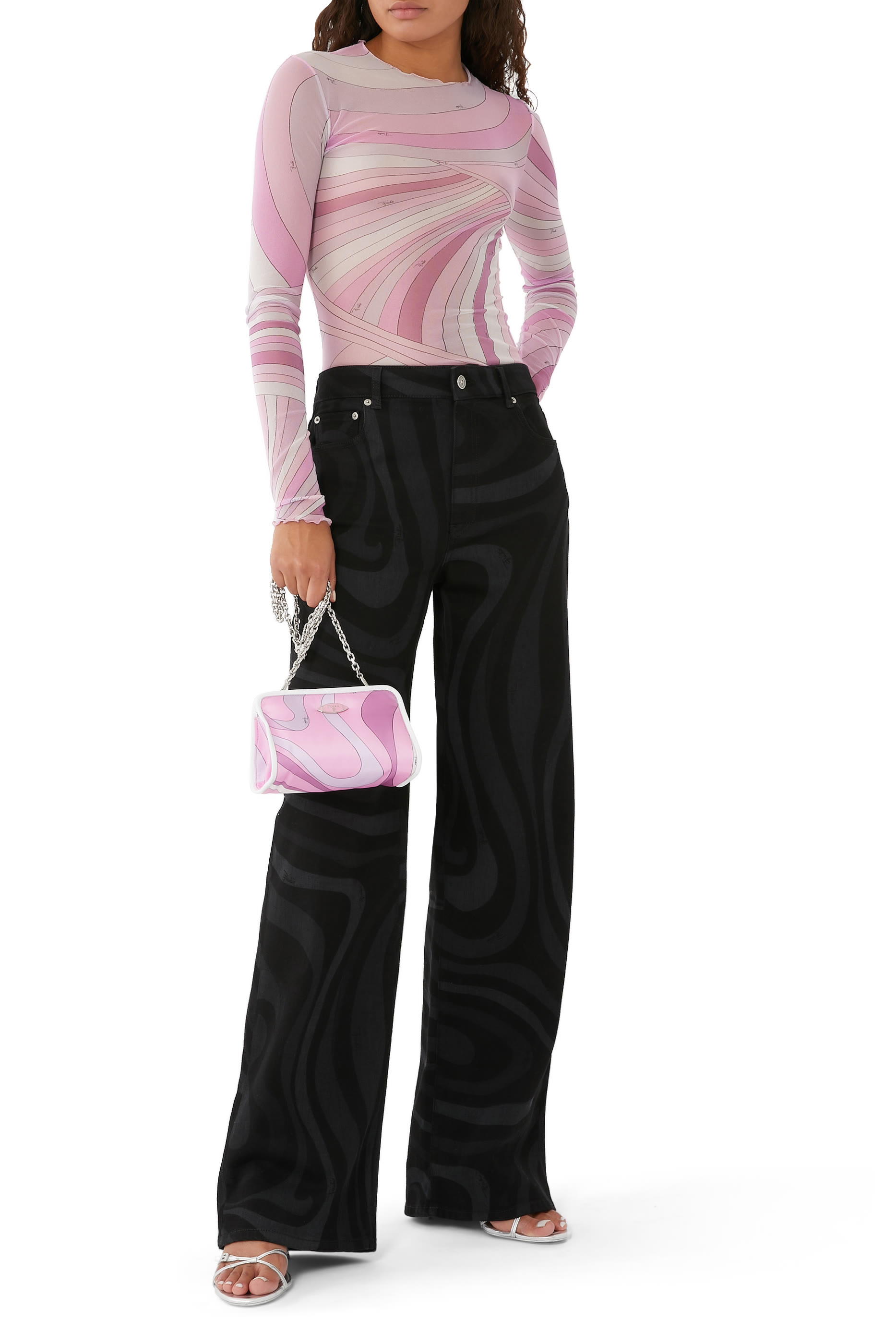 بلوزة شفافة بأكمام طويلة بطبعات