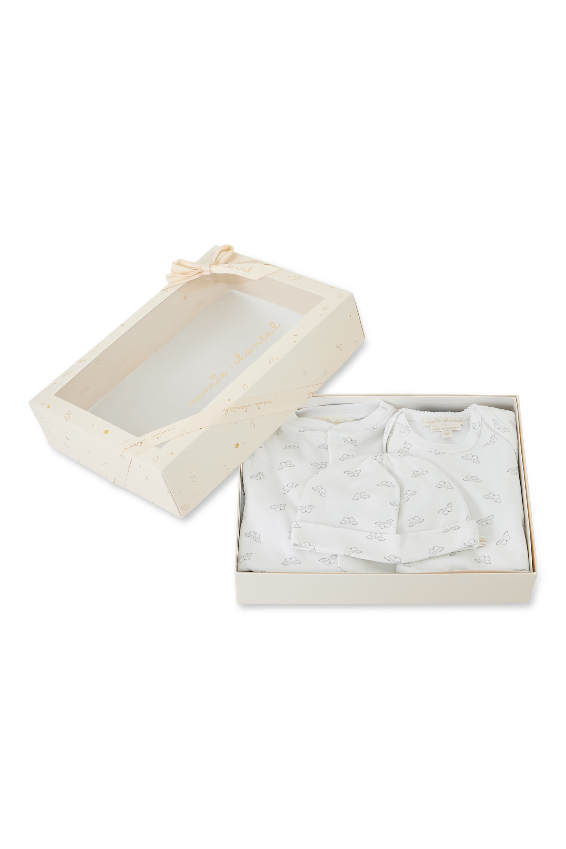 طقم بودي سوت بنقشة جناح ملائكة قطن عضوي للأطفال، 3 قطع