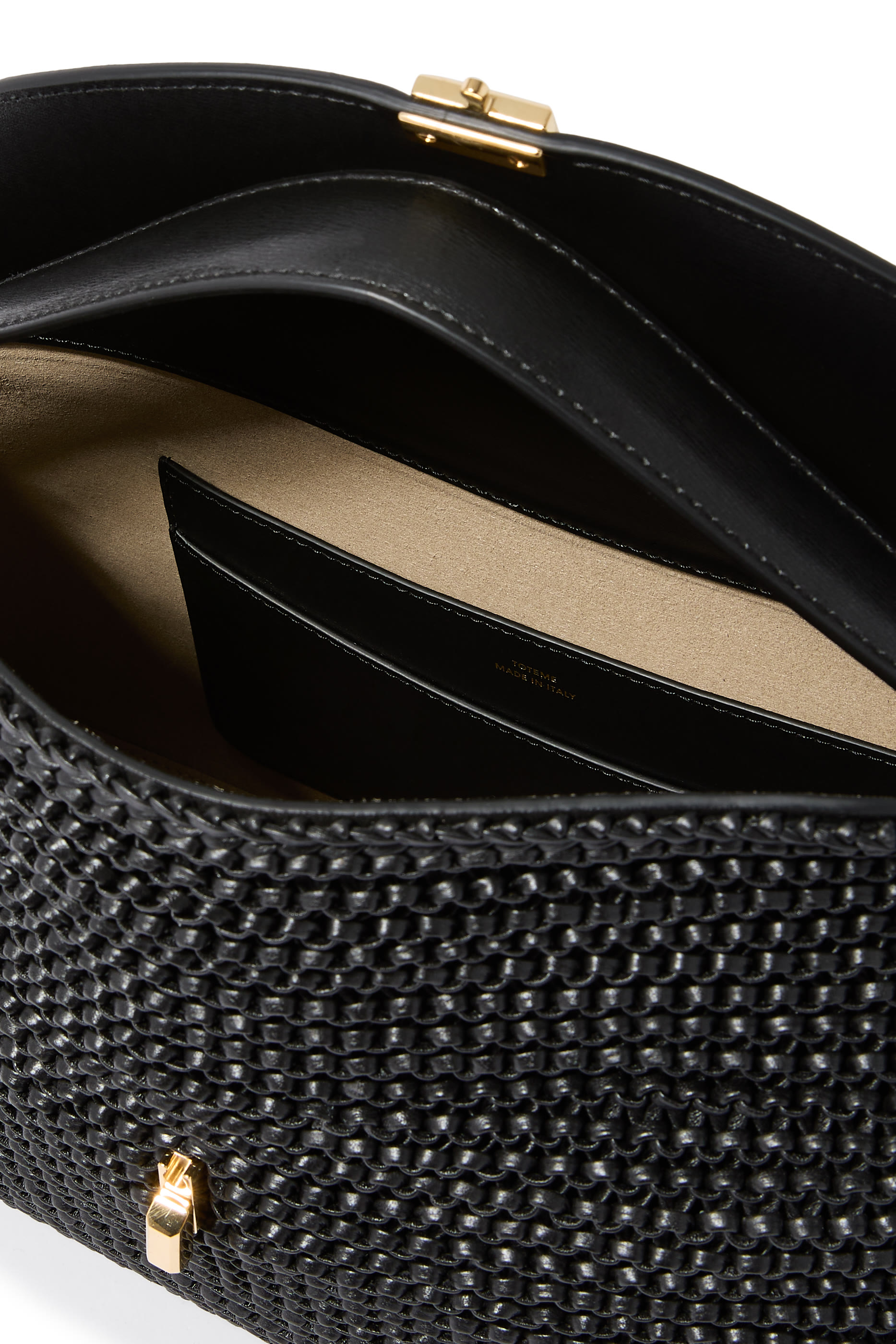 حقيبة يد بإغلاق على شكل حرف T جلد منسوج