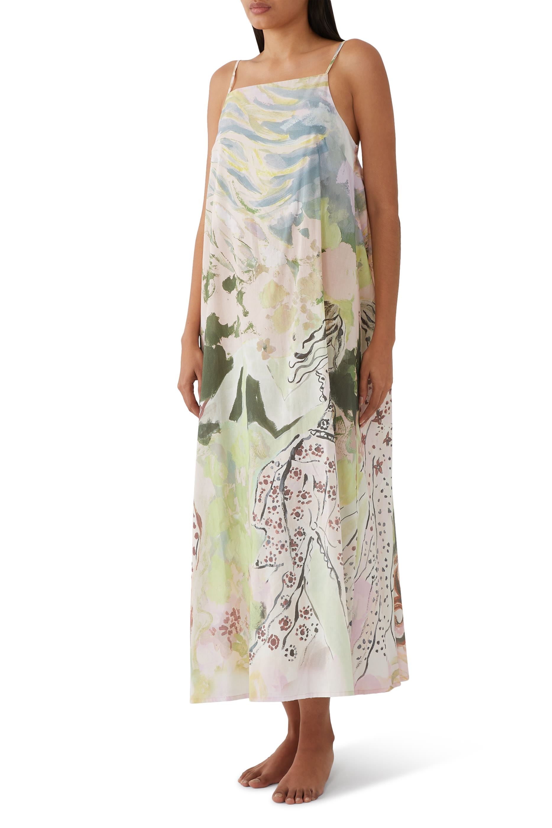 فستان نوم سهل الارتداء بياقة مربعة