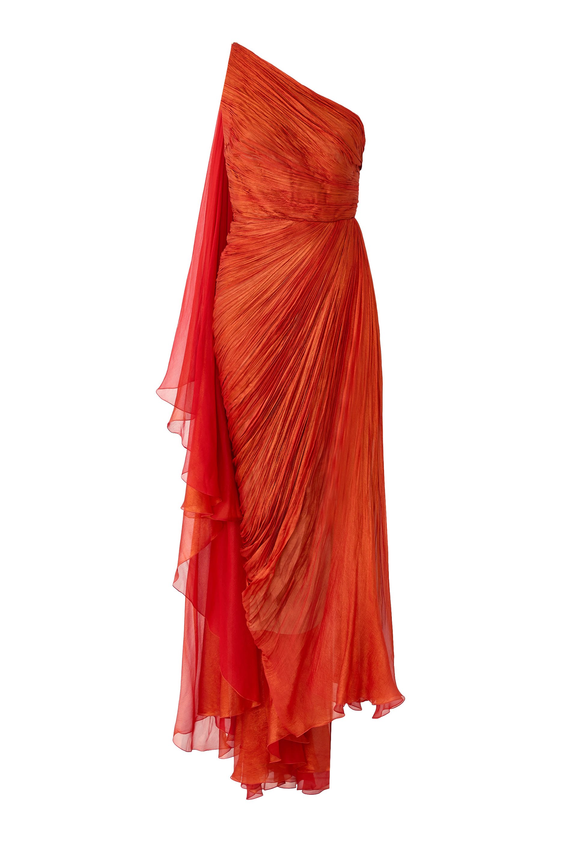 فستان سهرة بطيّات وكتف مكشوف حرير