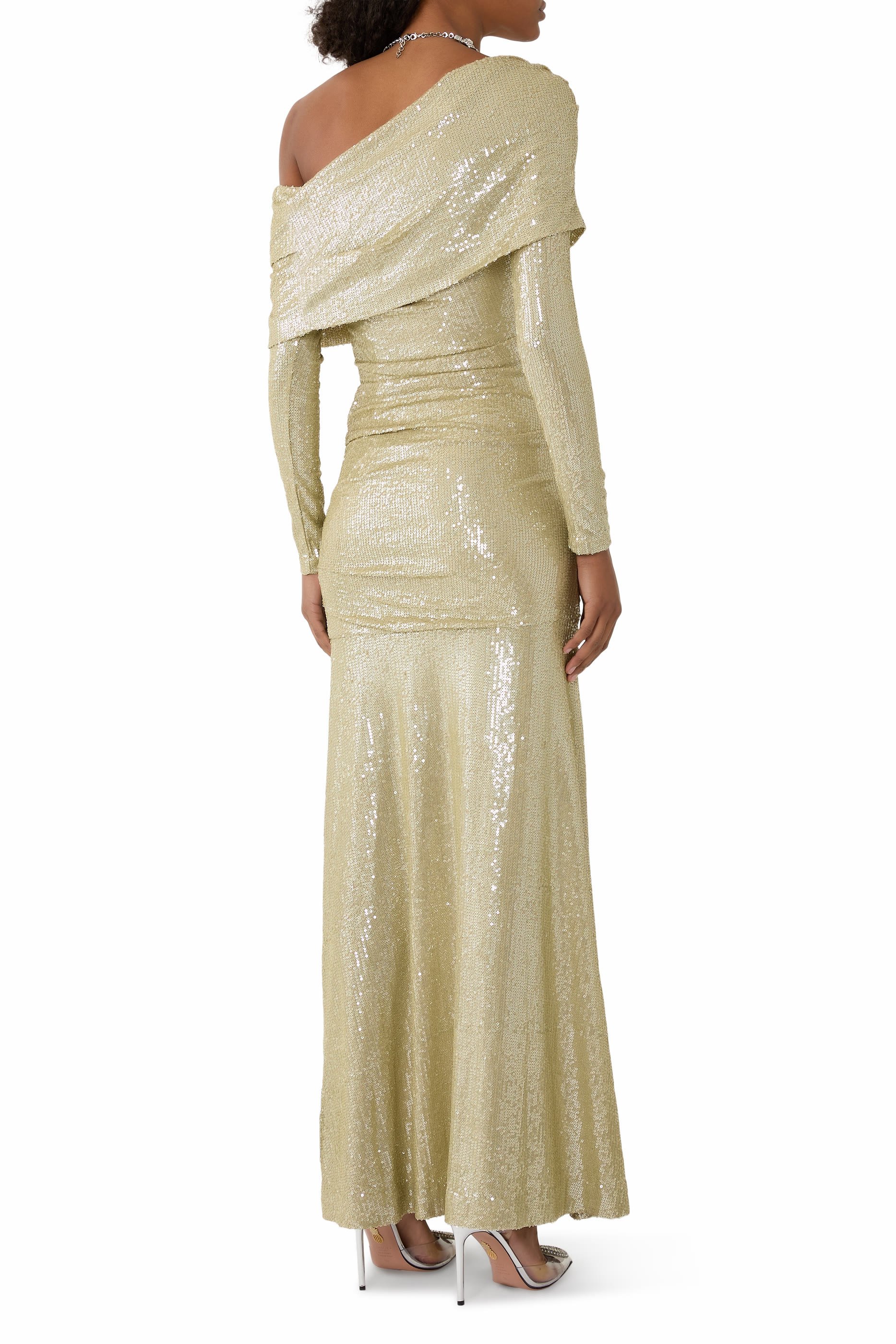 فستان سهرة نوفا بكتف مكشوف بطول الكاحل