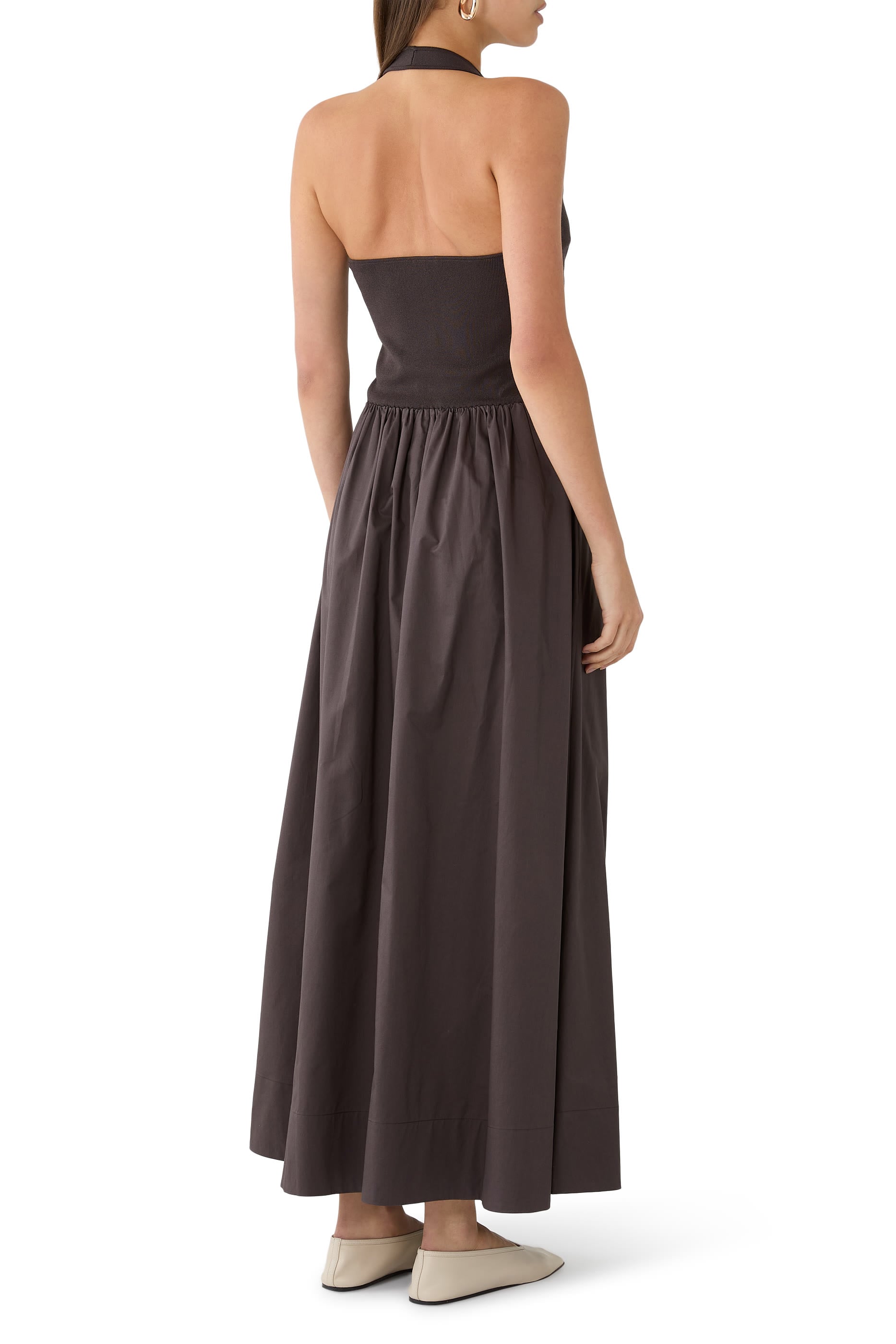 فستان برباط حول الرقبة مزين بكشكش