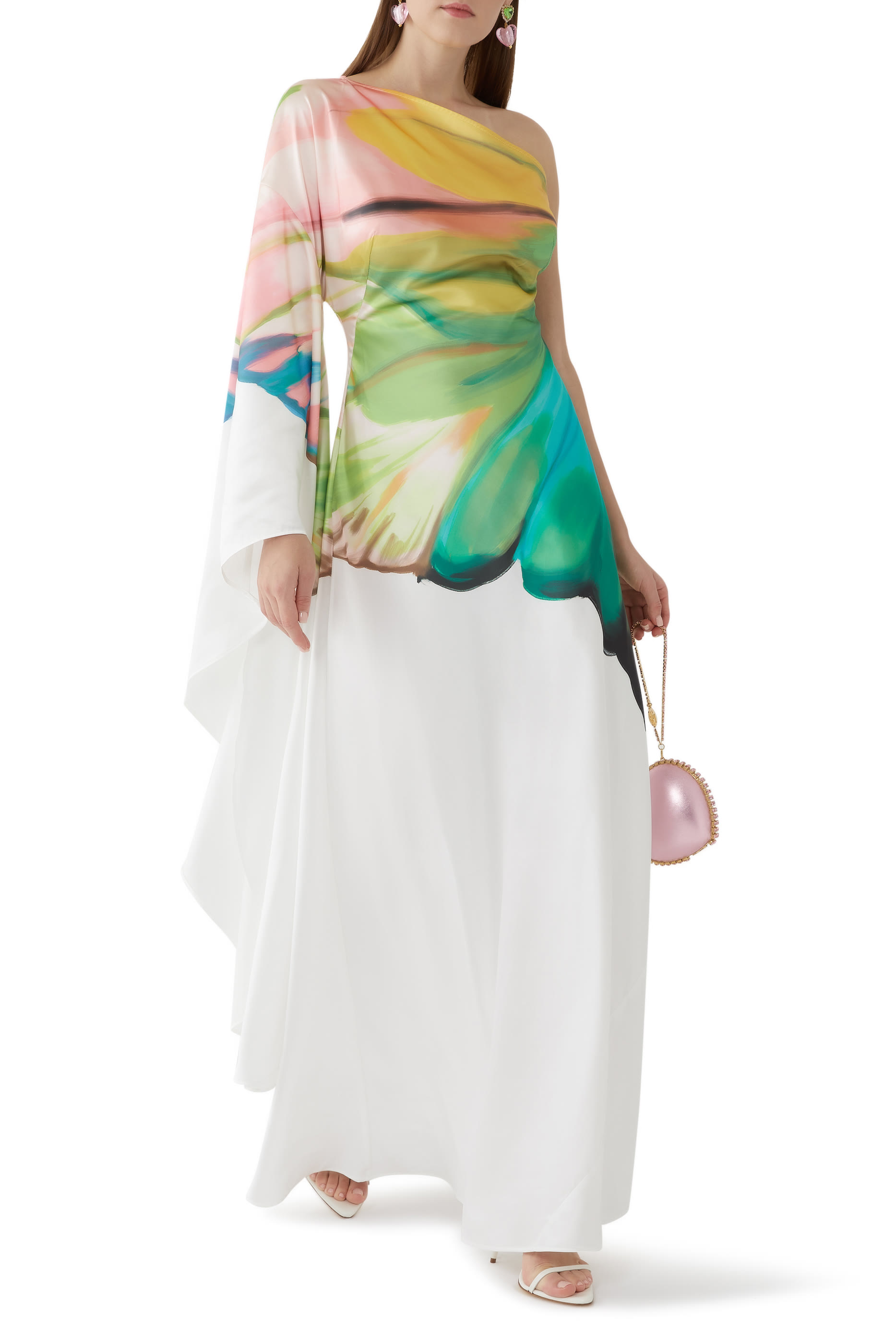 فستان مي بكتف واحد وطبعة بابيلون