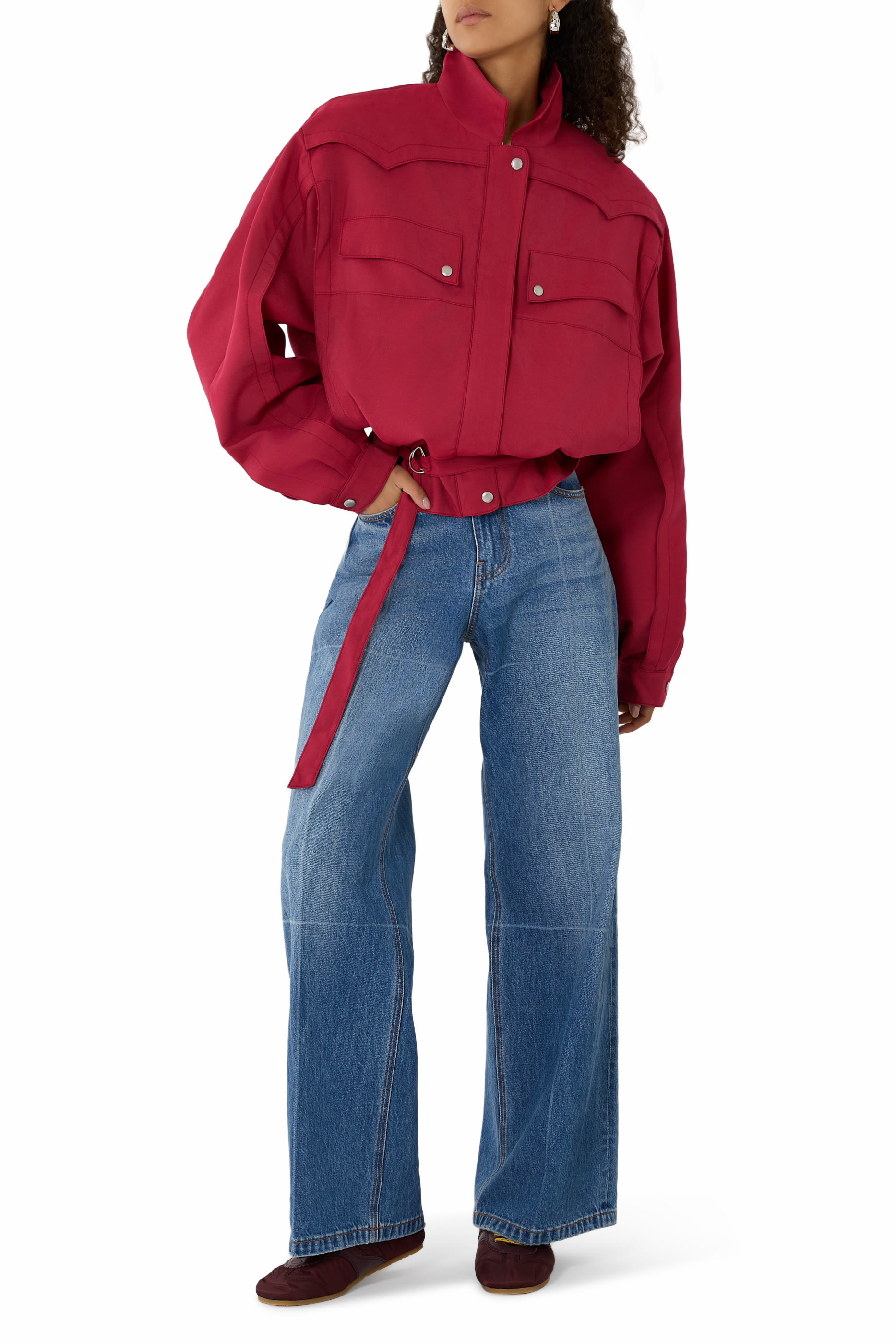 بنطال جينز فولدلاين بقصة ساق واسعة مستقيمة