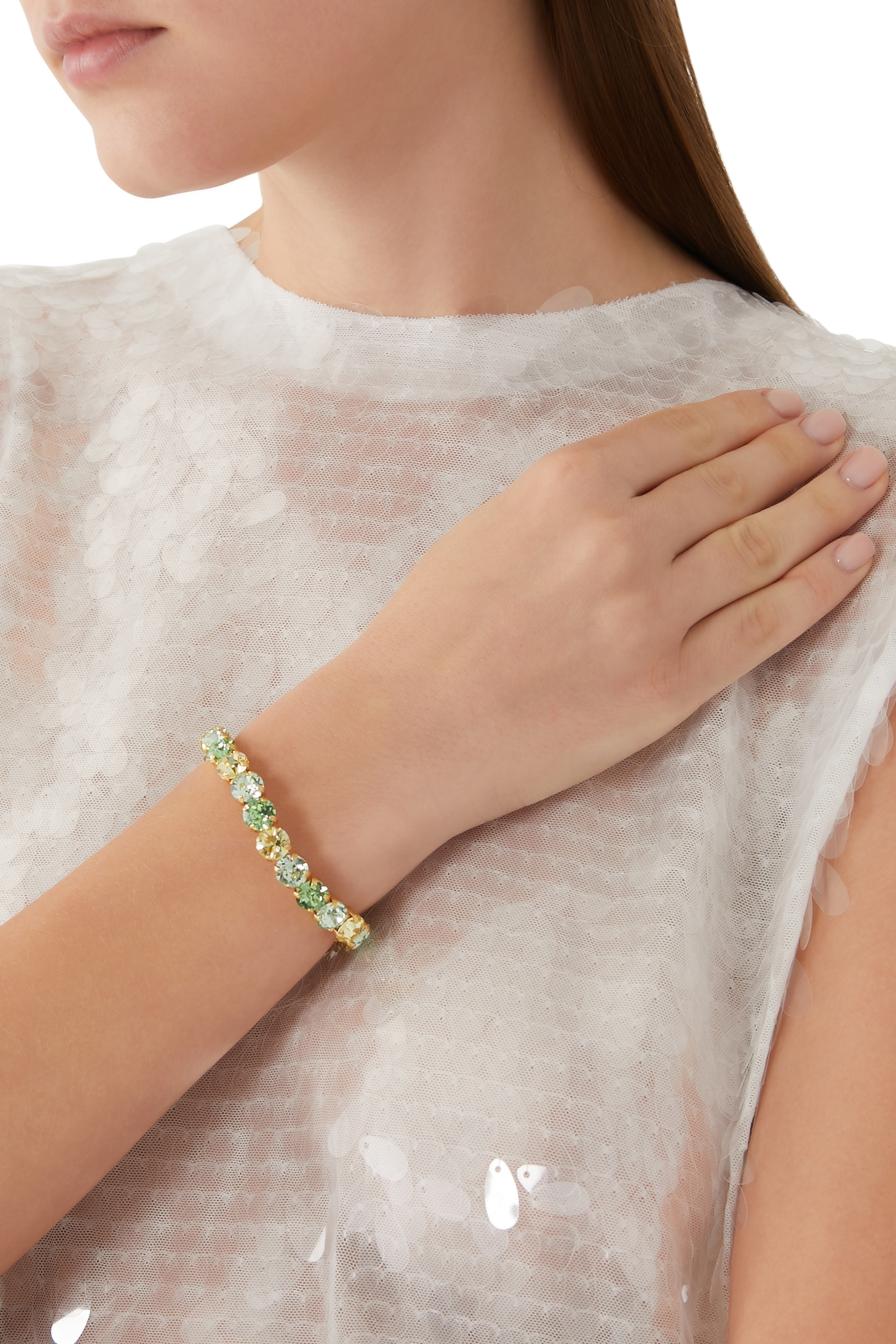 سوار جيا مطاطي مرصع بكريستال سواروفسكي نحاس مطلي بذهب عيار 18