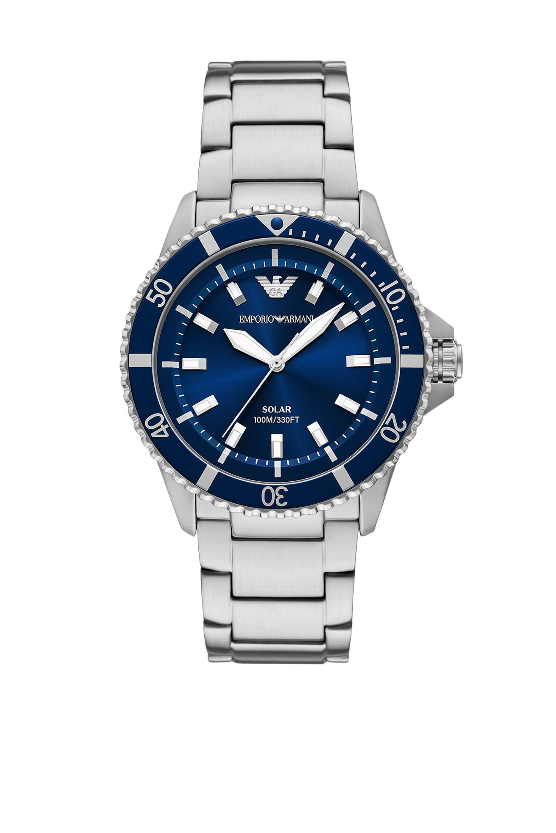 ساعة ورلد إكسبلورر بإطار سنتالس ستيل بمؤشرات ثلاثية تعمل بالطاقة الشمسية